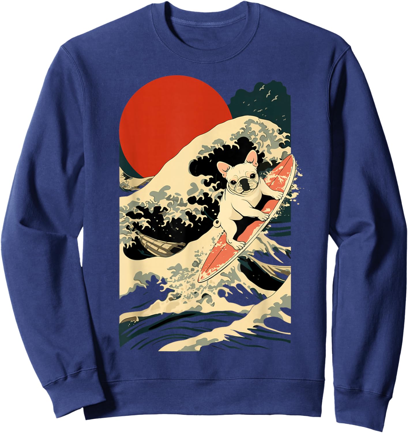 French Bulldog Surfing Japanese Sweatshirt - Sweatshirt | Navy