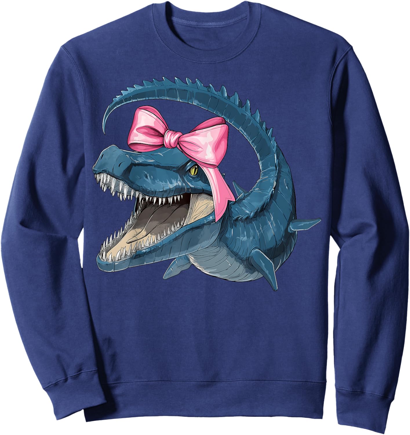 Coquette Bow Mosasaurus Dinosaur Girl Mom Pink Mother's Day Sweatshirt - Sweatshirt | Navy
