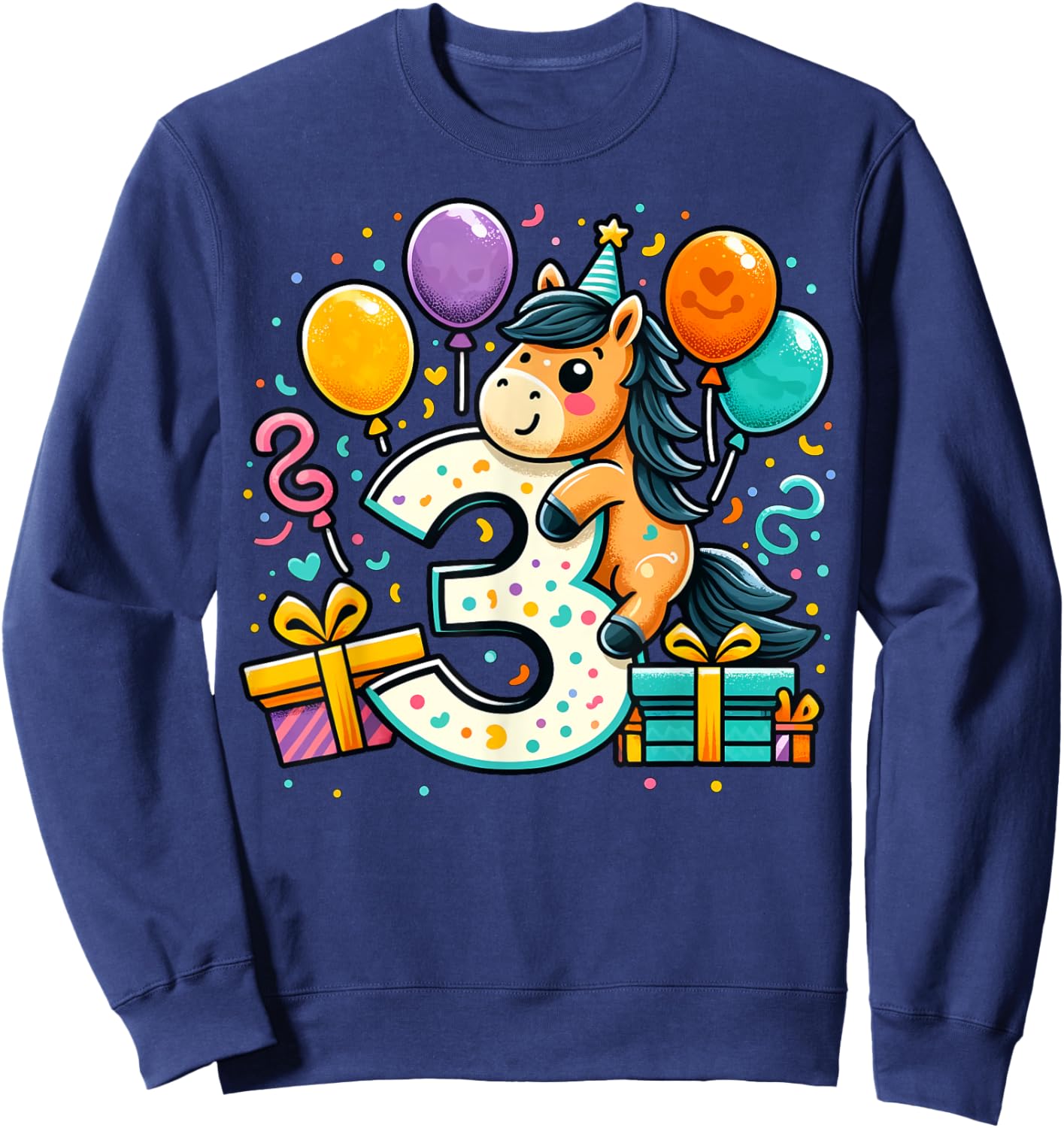 Horse 3rd birthday boy girl 3 years old third three Horse Sweatshirt - Sweatshirt | Navy