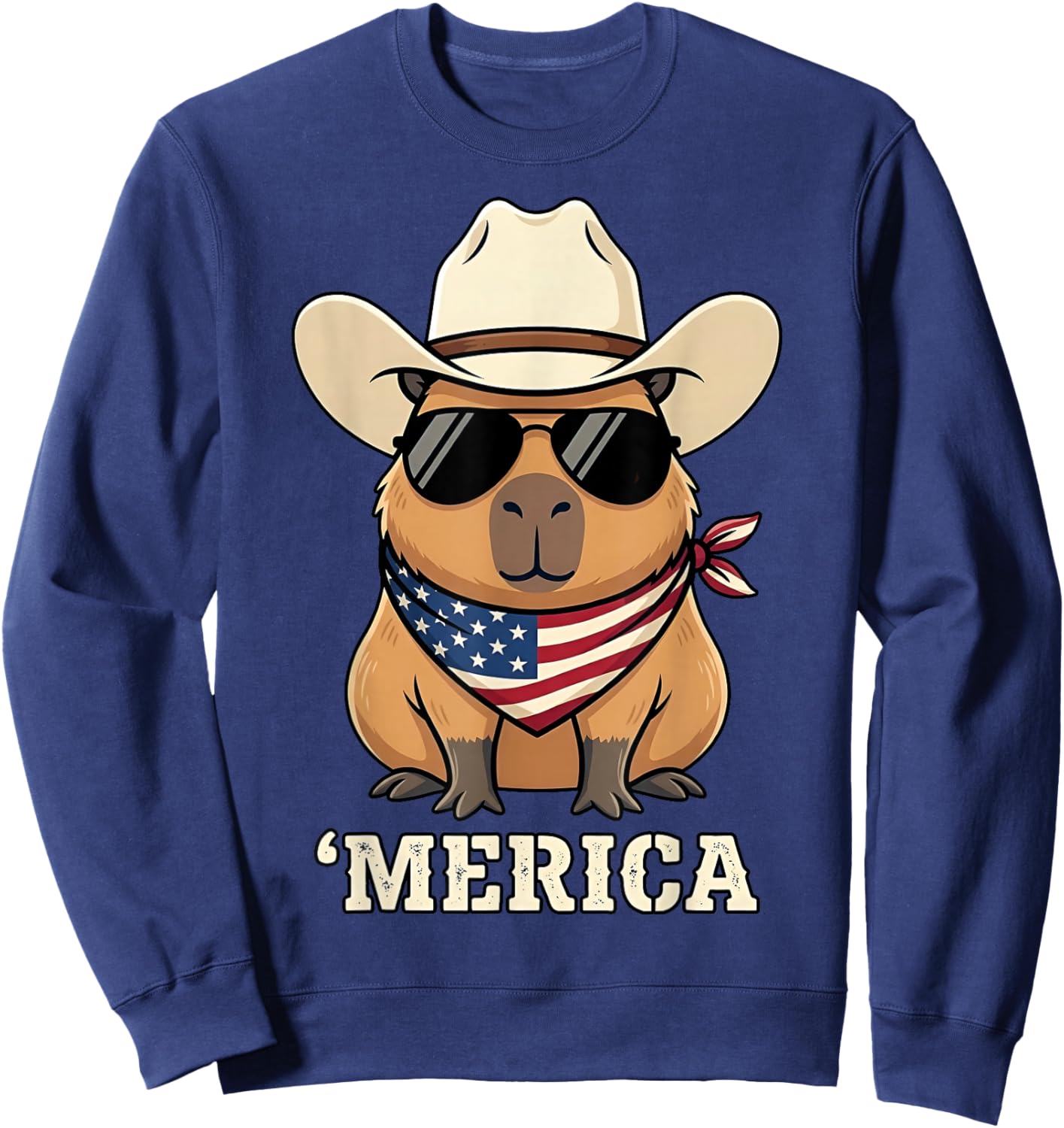 Capybara USA 'Merica 4th of July Men Kids Funny Patriotic Sweatshirt - Sweatshirt | Navy