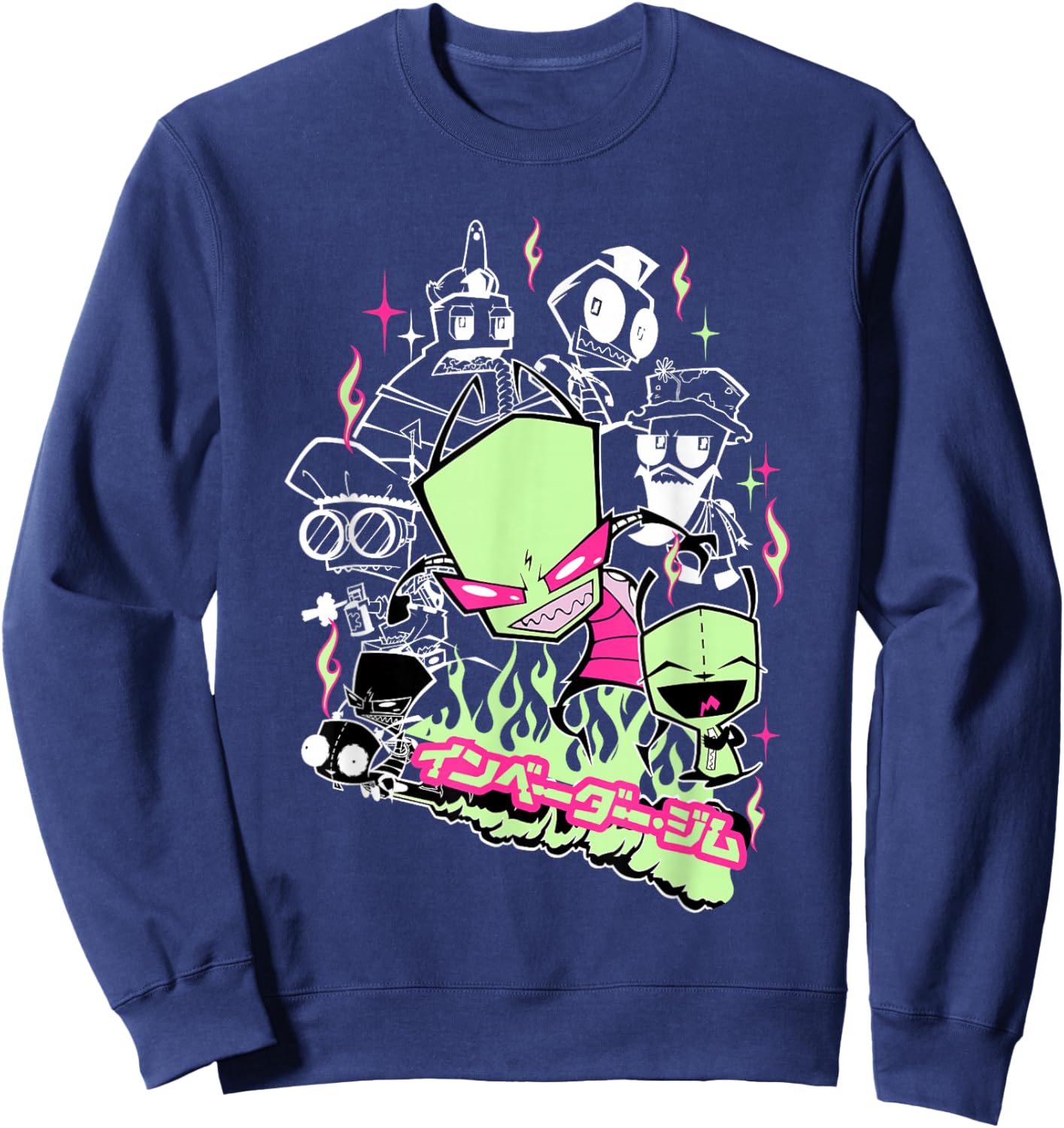 Invader Zim Japanese Aesthetic Collage Sweatshirt - Sweatshirt | Navy