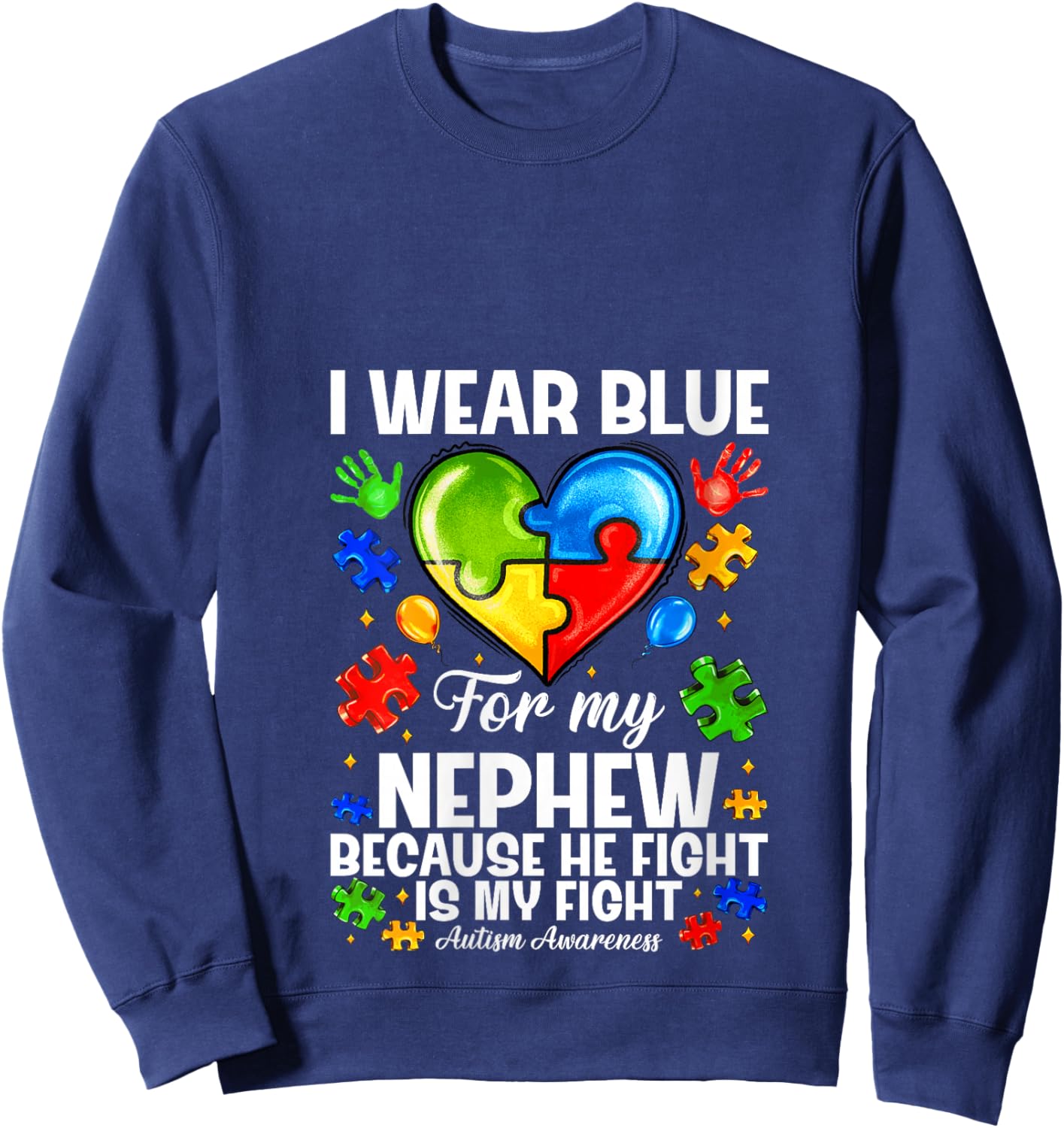 Women's I Wear Blue for My Nephew Autism Awareness Support Puzzle V-Neck Sweatshirt - Sweatshirt | Navy