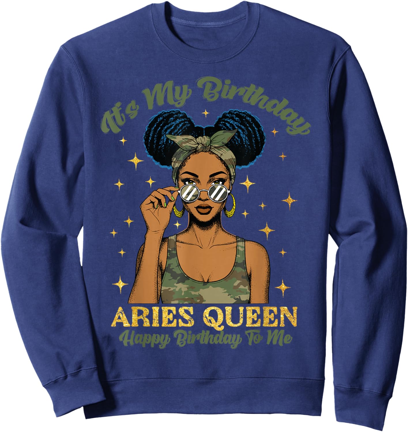 Birthday Aries Queen Camo Black Woman African Zodiac Afro Sweatshirt - Sweatshirt | Navy