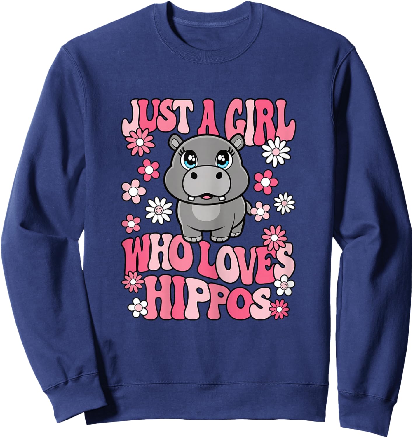 Just A Girl Who Loves Hippos Hippopotamus Lover Girls Kids Sweatshirt - Sweatshirt | Navy