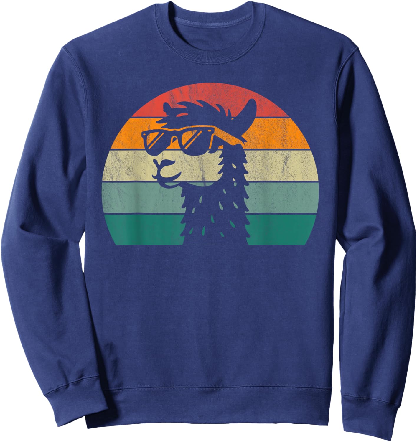 Retro Alpaca Design (Multi-Colour) | Sunset Llama , black, S Sweatshirt - Sweatshirt | Navy