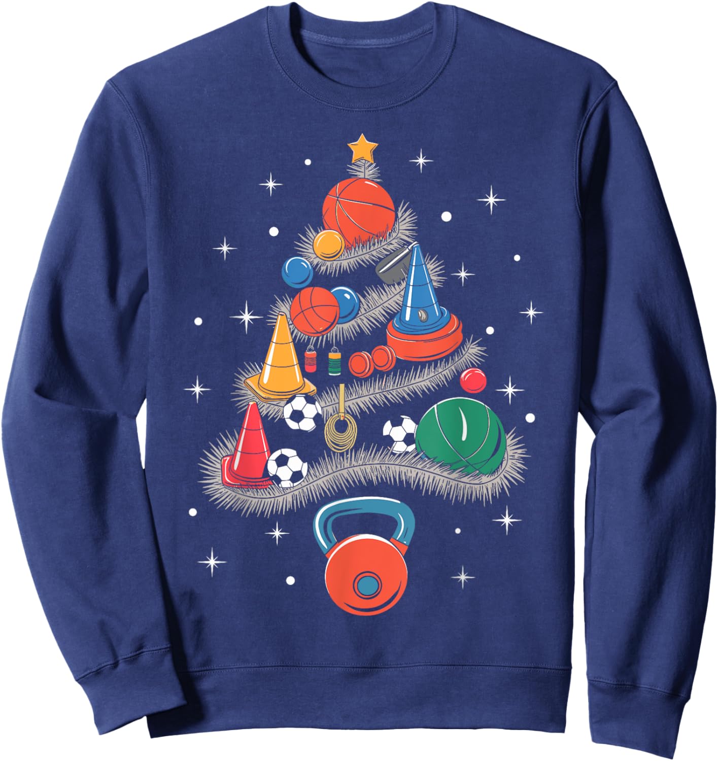 PE Teacher Xmas Physical Education Teacher Christmas Tree Sweatshirt - Sweatshirt | Navy