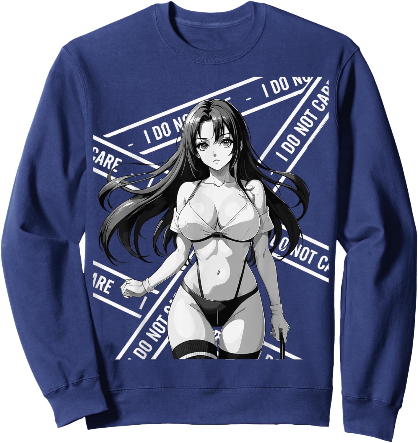 Sexy Waifu Otaku Anime Girl Japanese in Black and White Art Sweatshirt - Sweatshirt | Navy