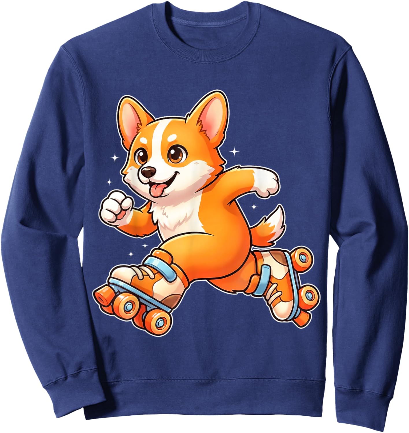 Cute Corgi Roller Skating Cartoon Funny Skater Dog Graphic Sweatshirt - Sweatshirt | Navy