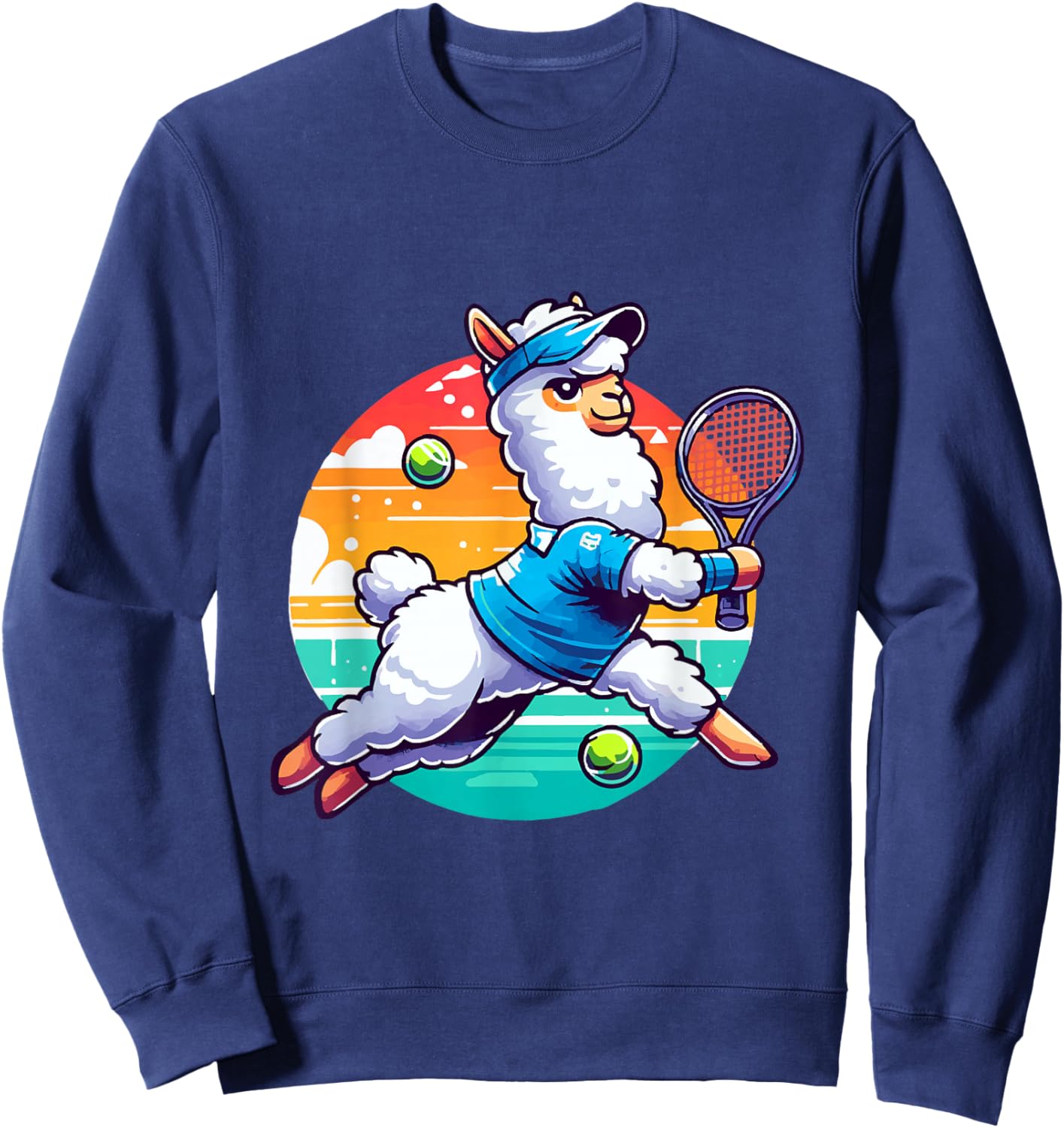 Llama Playing Tennis in Front of a Sunset Sweatshirt - Sweatshirt | Navy
