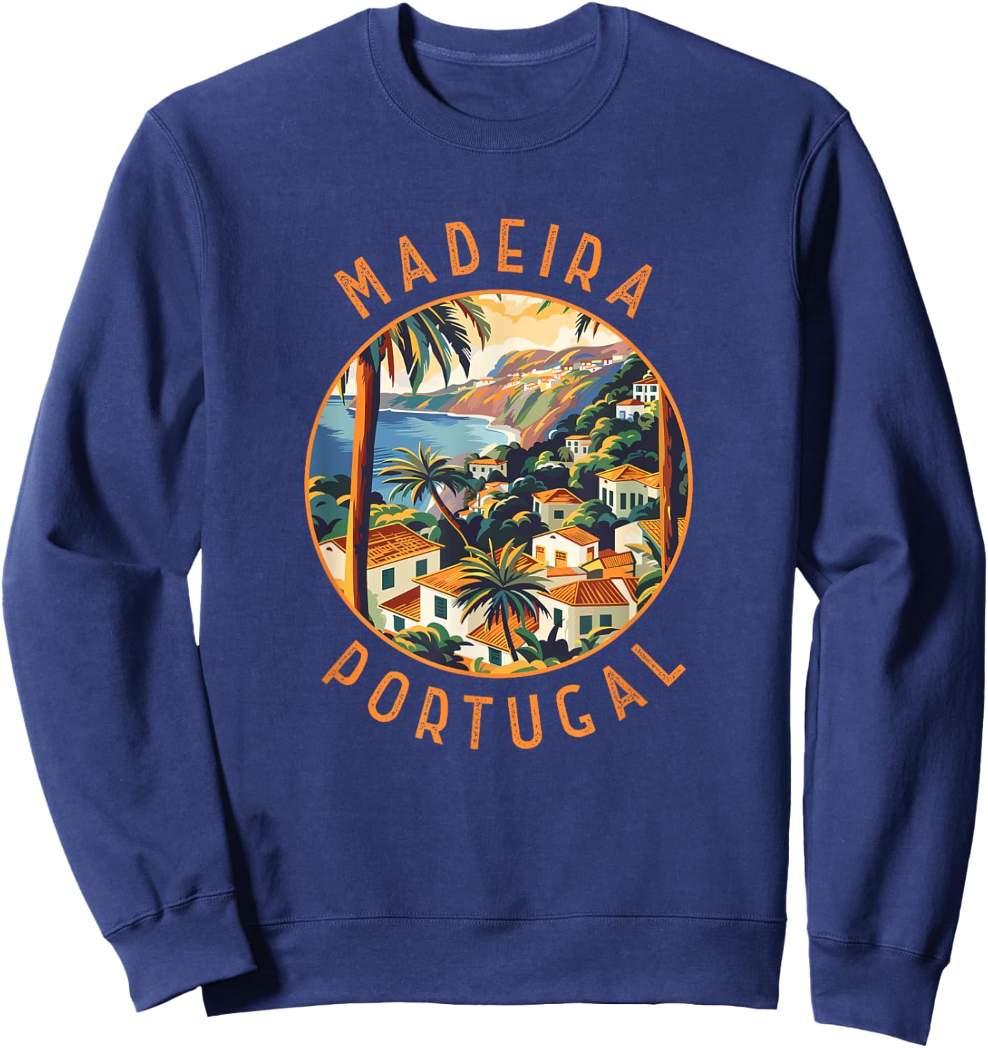 Madeira Portugal Retro Distressed Circle Vintage Sweatshirt - Sweatshirt | Navy