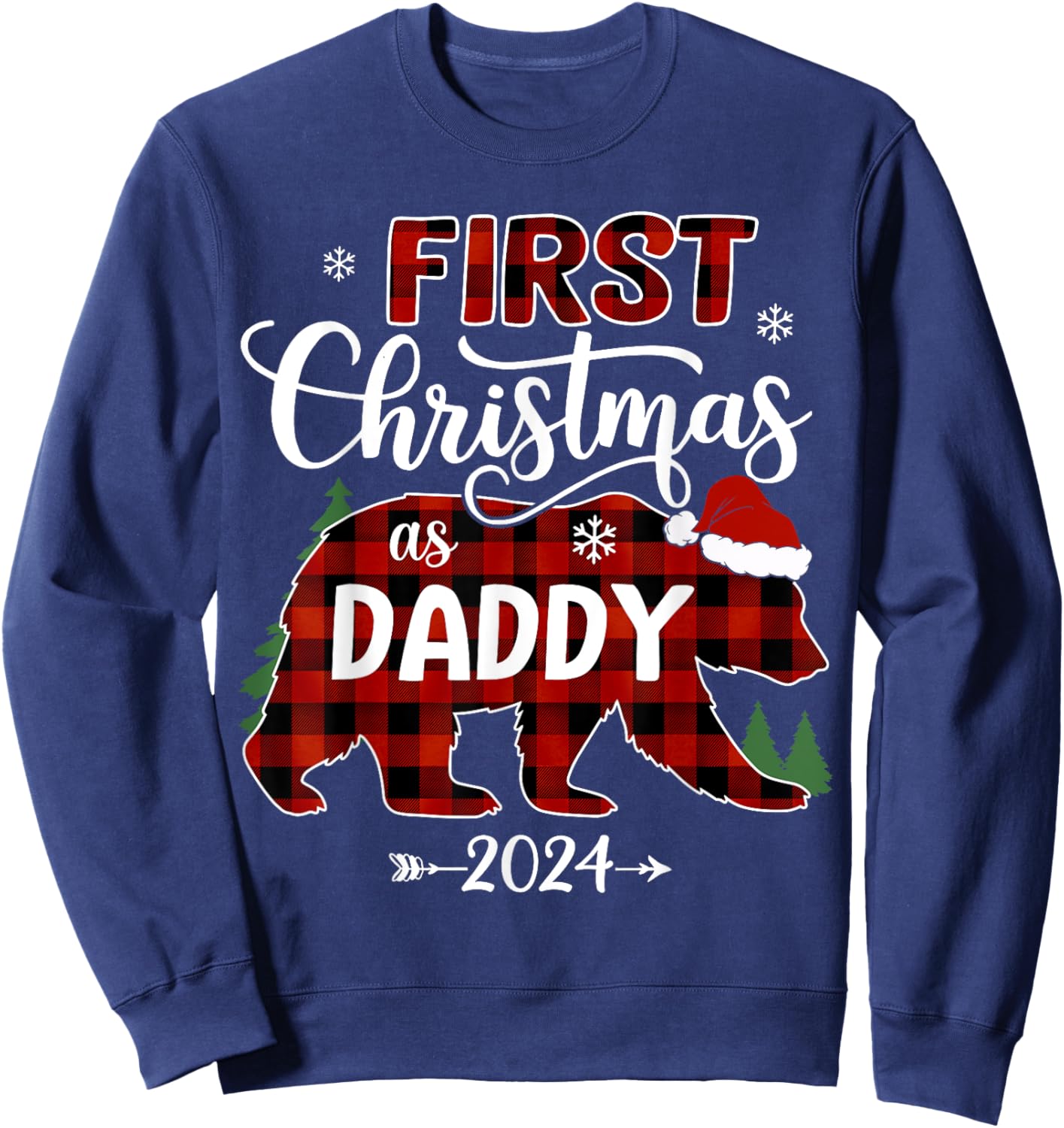 First Christmas As Daddy 2024 Bear Santa Hat Pregnancy Baby Sweatshirt - Sweatshirt | Navy