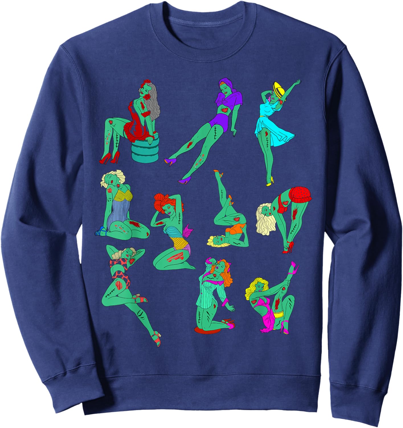 Funny Vintage Pin-up Sexy Zombie Girls Halloween Costume Sweatshirt - Sweatshirt | Navy