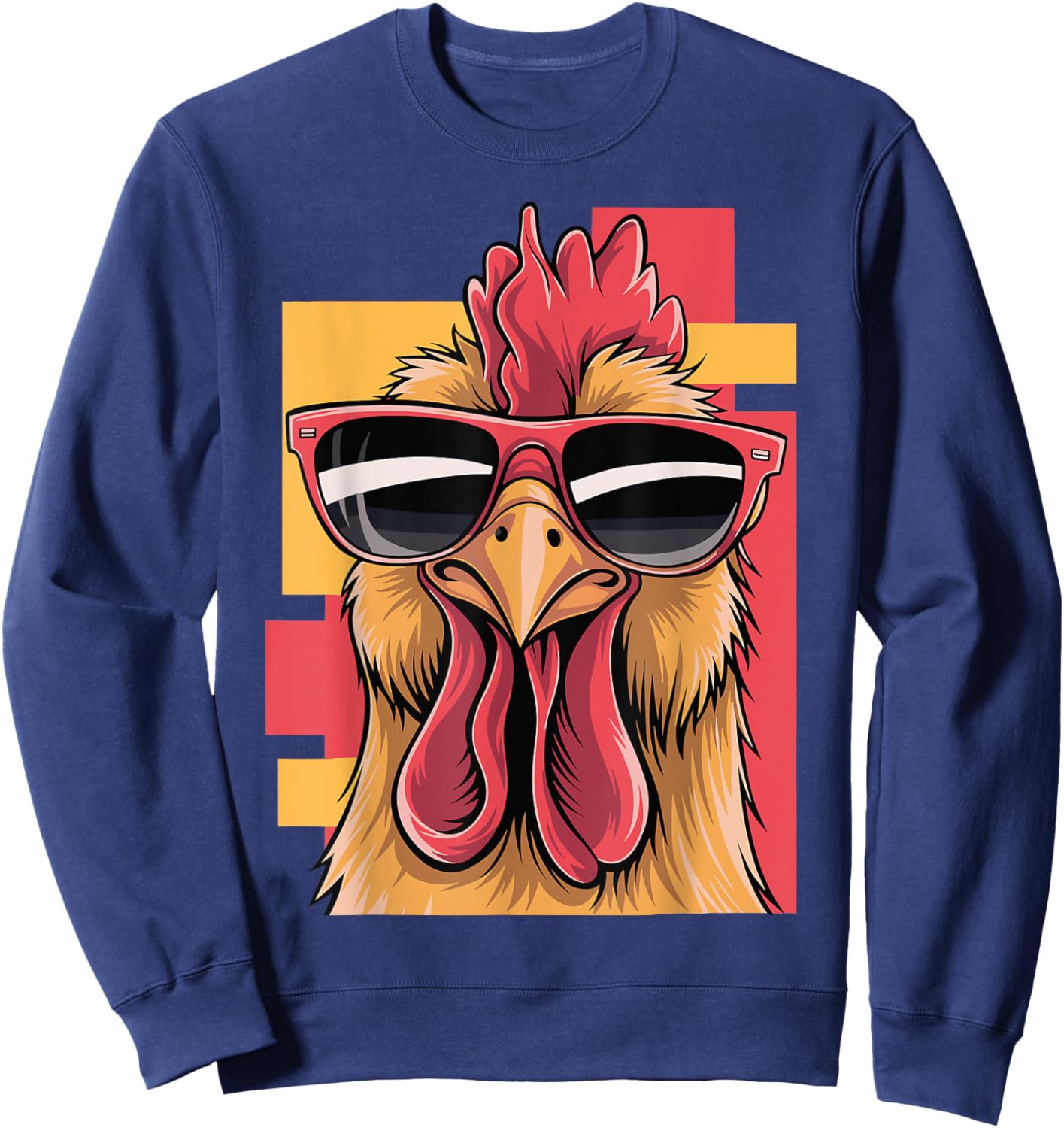 Funny Rooster Wearing Sunglasses Graphic Vintage Chicken Sweatshirt - Sweatshirt | Navy