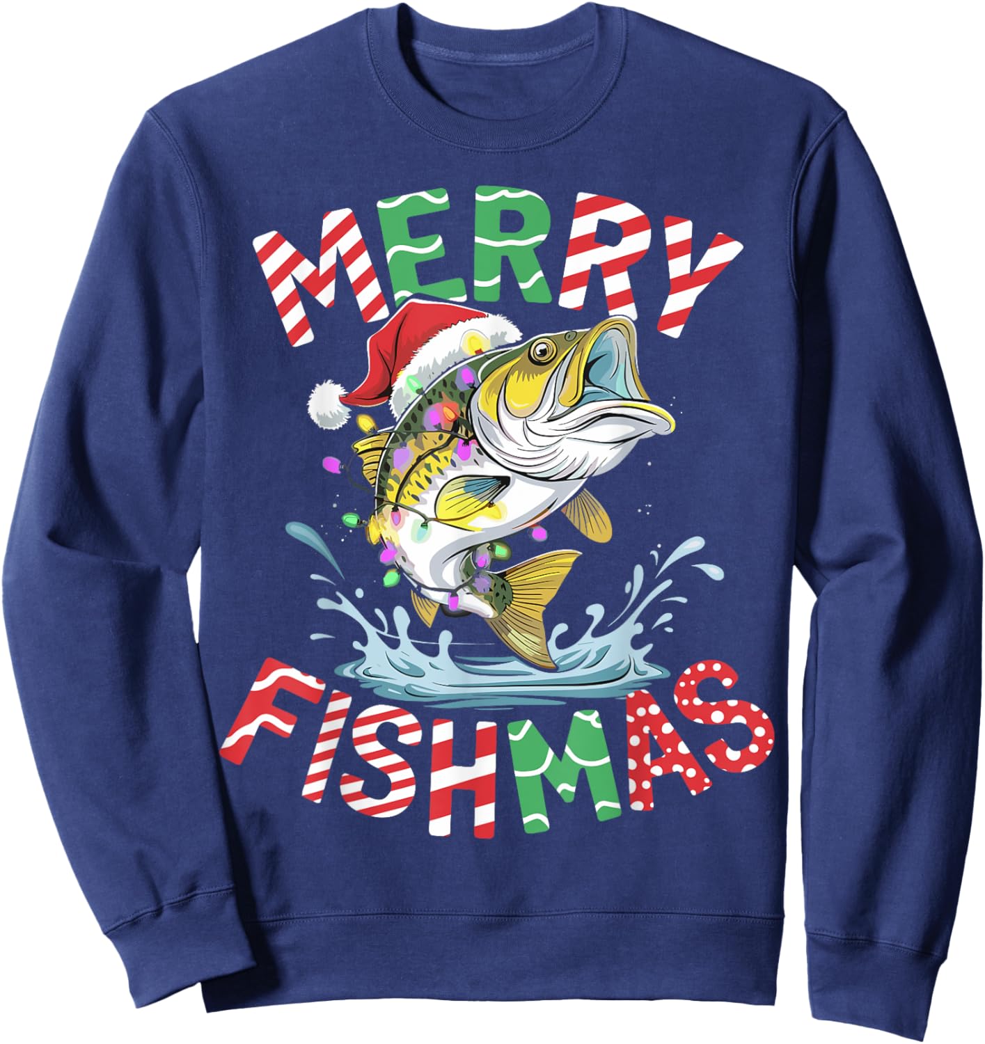 Merry Fishmas Santa Fishing Funny Fisherman Christmas Sweatshirt - Sweatshirt | Navy