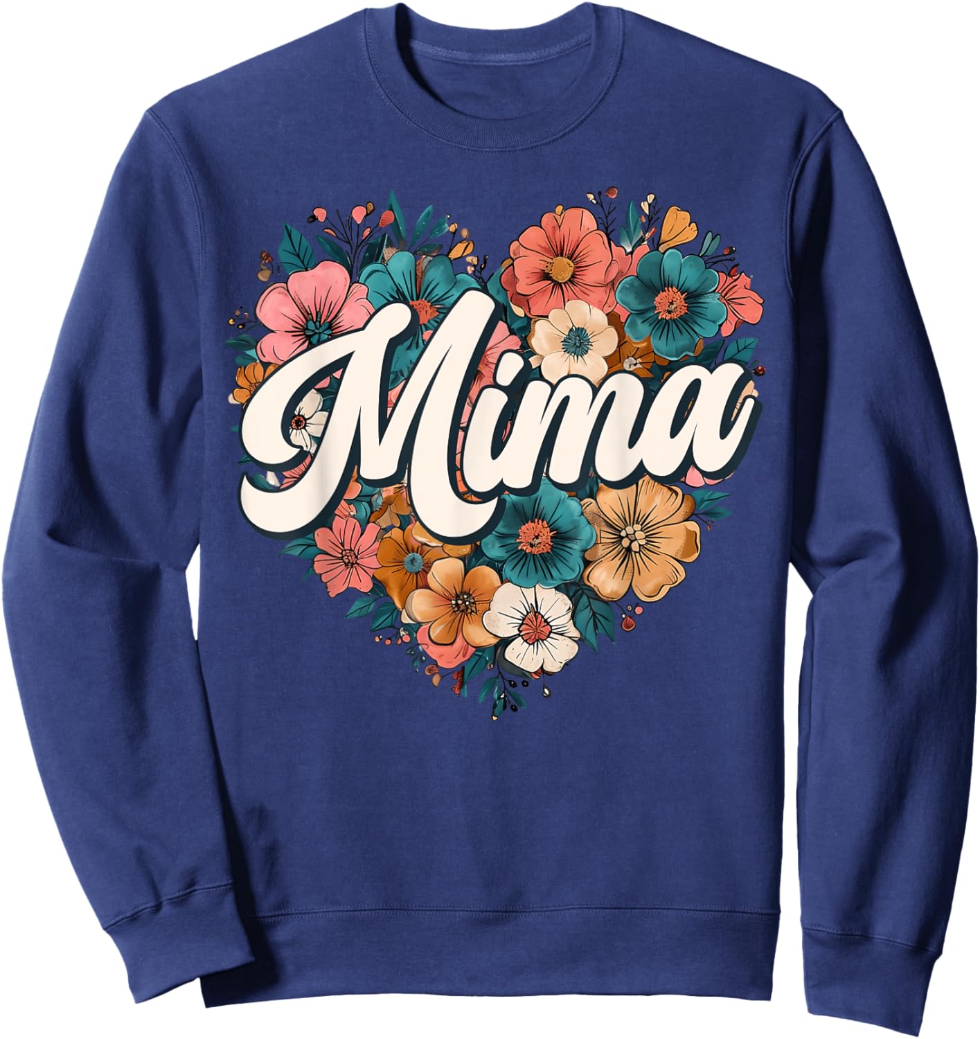 Mima Floral Heart Flower Mother's Day Vintage Retro Sweatshirt - Sweatshirt | Navy