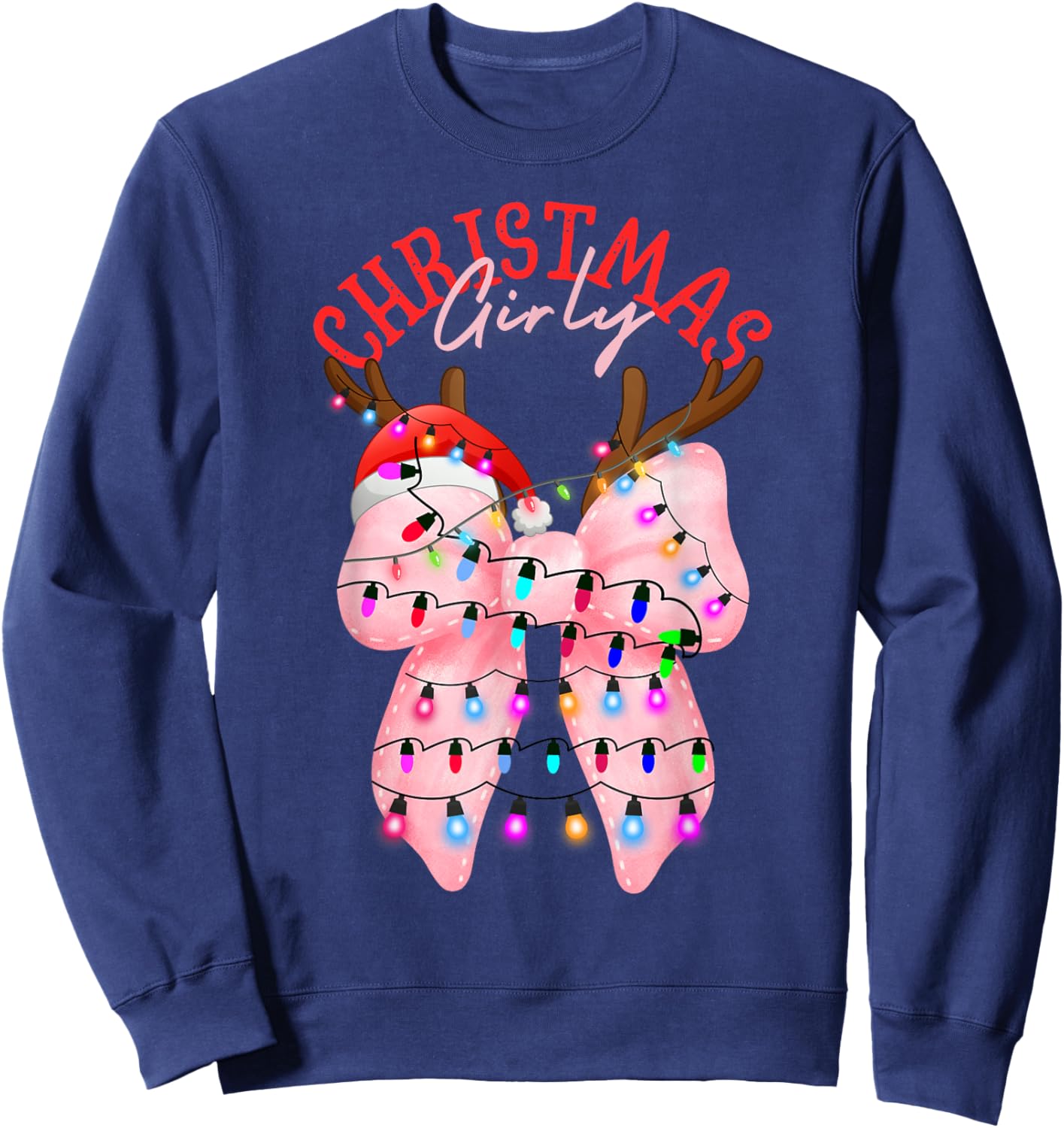 Coquette Bow Pink Gingerbread Christmas Girly Xmas Holiday Sweatshirt - Sweatshirt | Navy