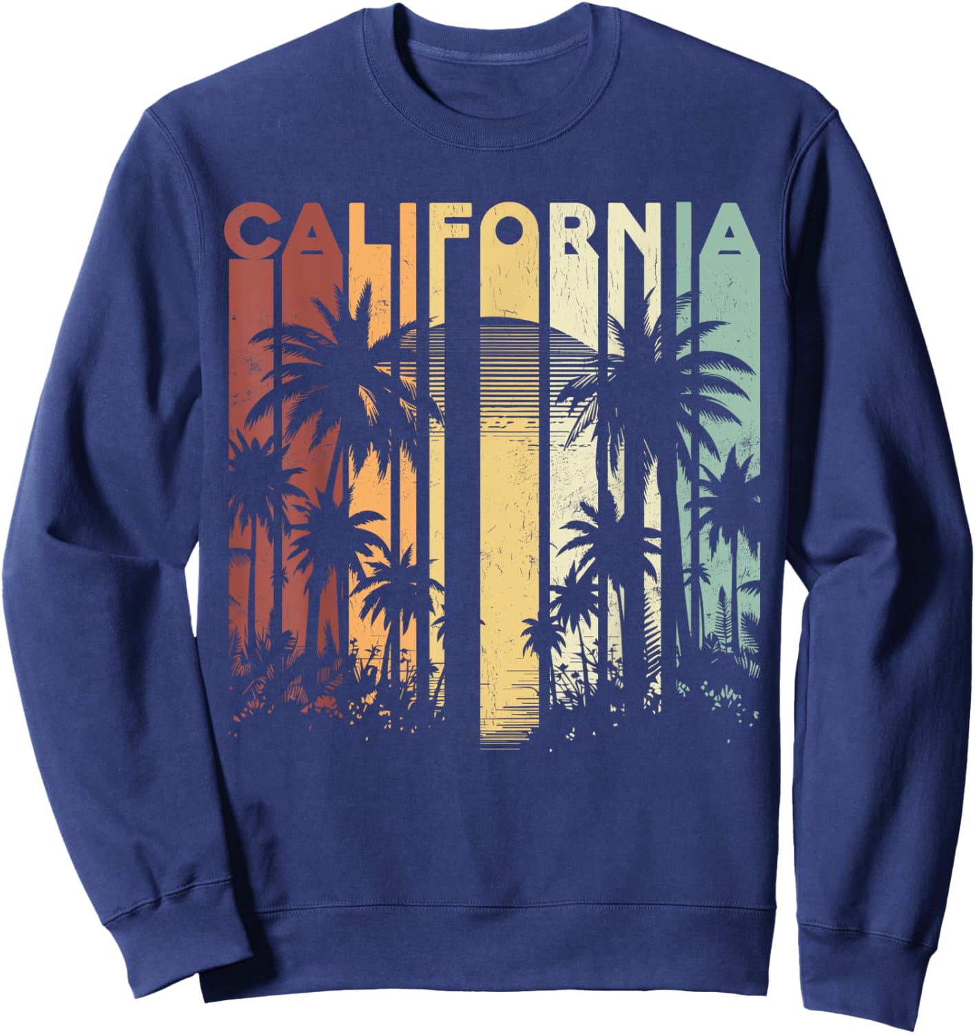 Retro Cali Summer Vacation Surfing Palm Trees California Sweatshirt - Sweatshirt | Navy
