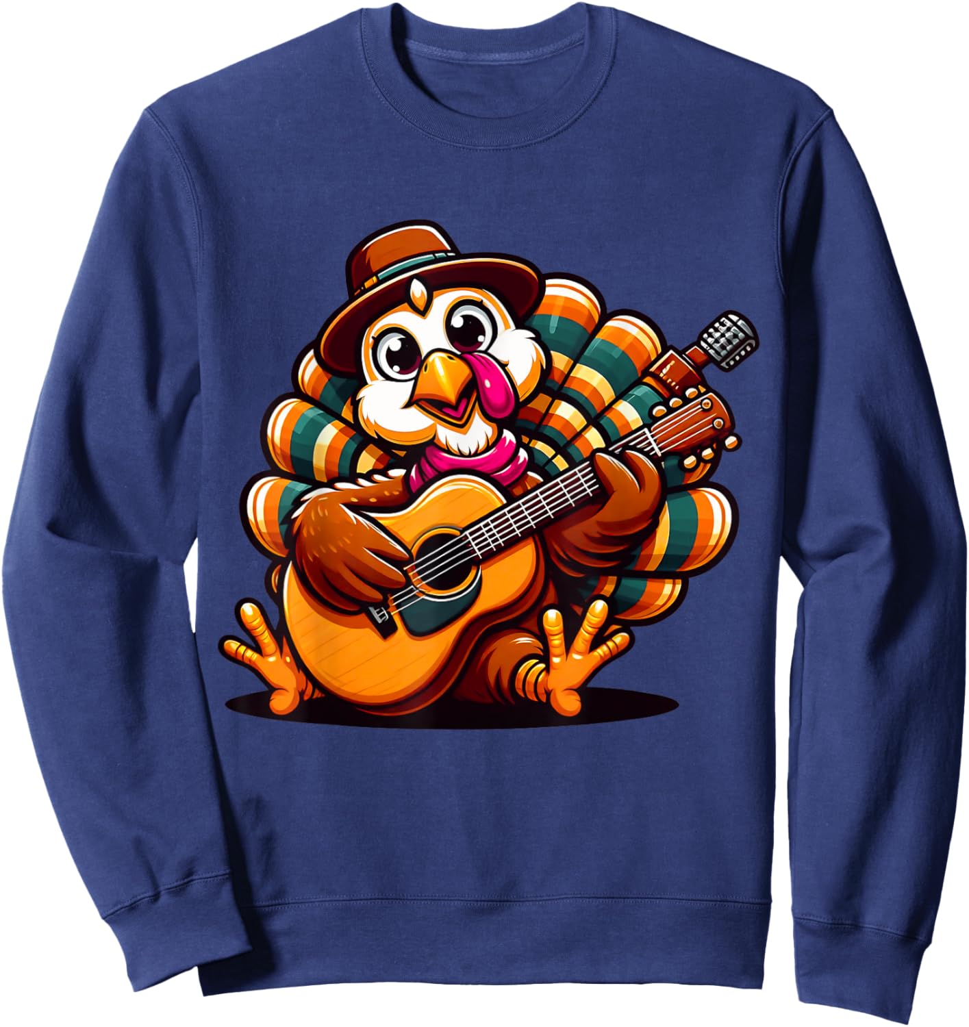 Thanksgiving for Family - Charming Turkey Playing Guitar Sweatshirt - Sweatshirt | Navy