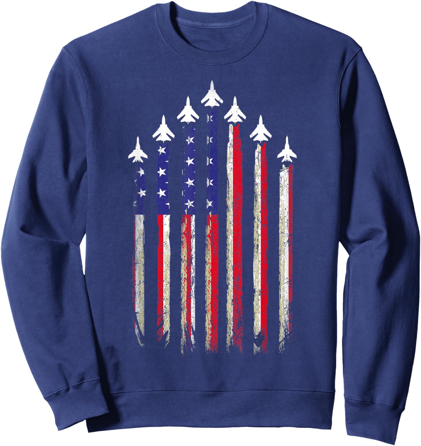 Fighter Jets 4th of July Patriotic American 1976 USA Flag Sweatshirt - Sweatshirt | Navy