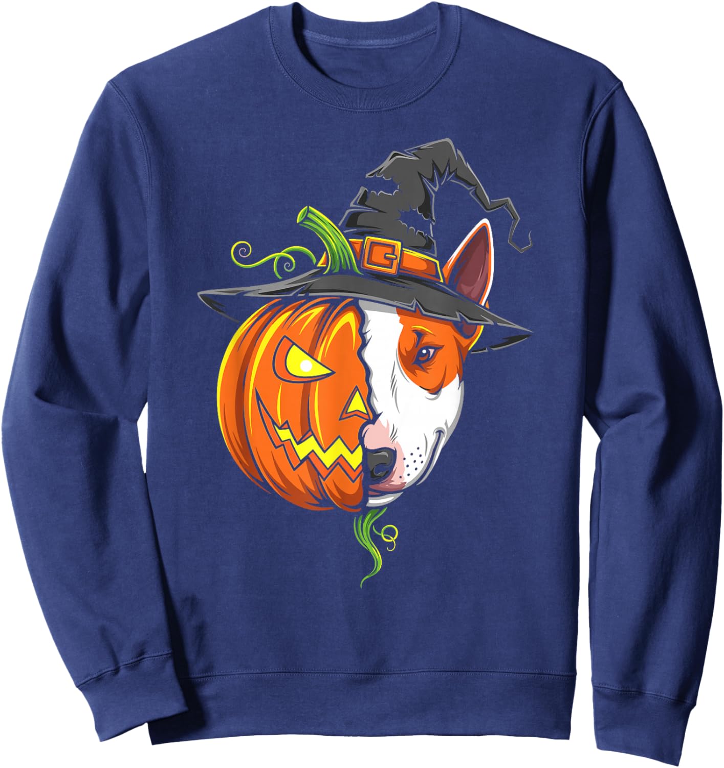 Bull Terrier Pumpkin Jack O Lantern Halloween Sweatshirt - Sweatshirt | Navy