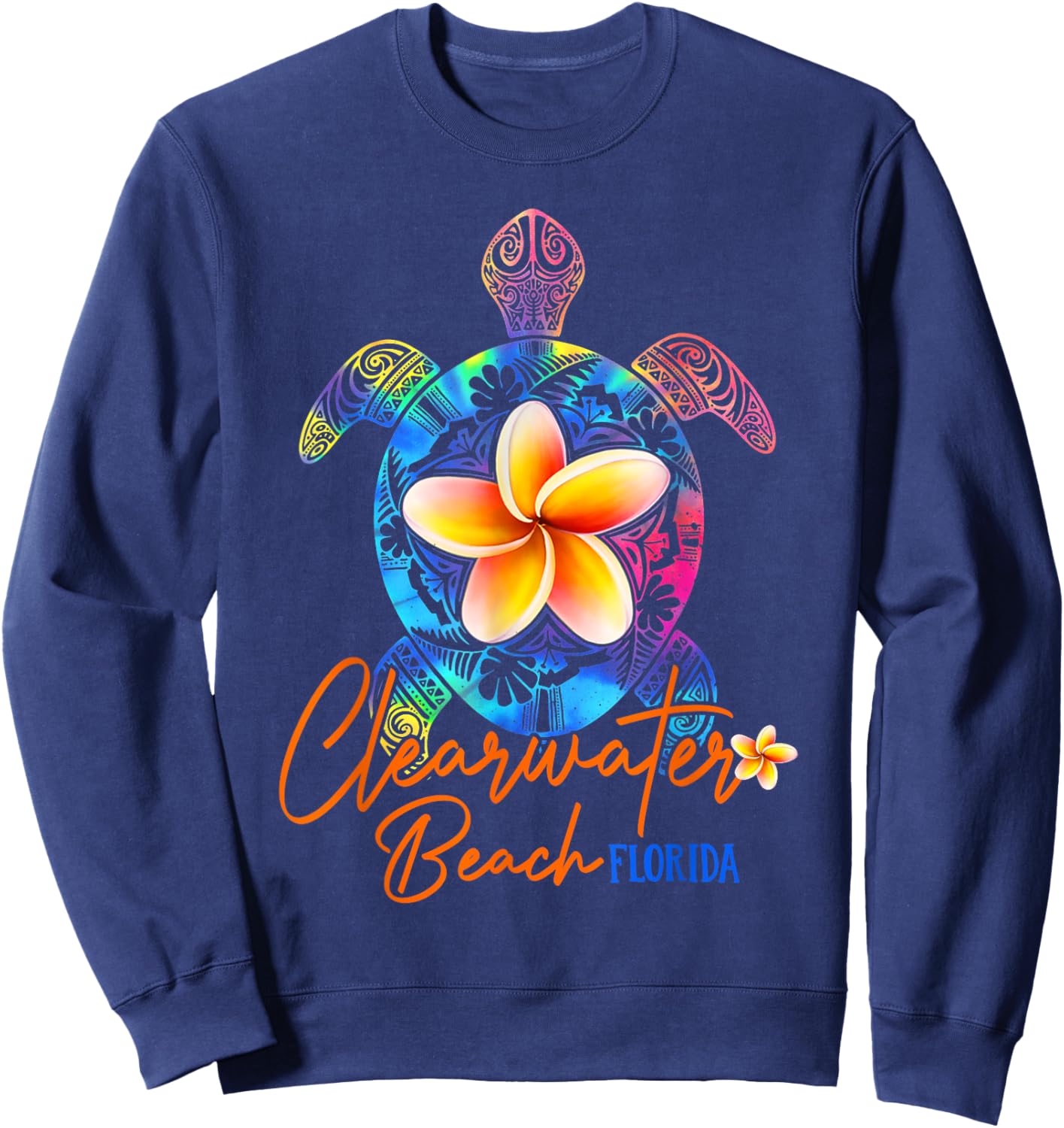 Clearwater Beach Florida Tie Dye Sea Turtle Vacation 2025 Women Girls Kids Sweatshirt - Sweatshirt | Navy