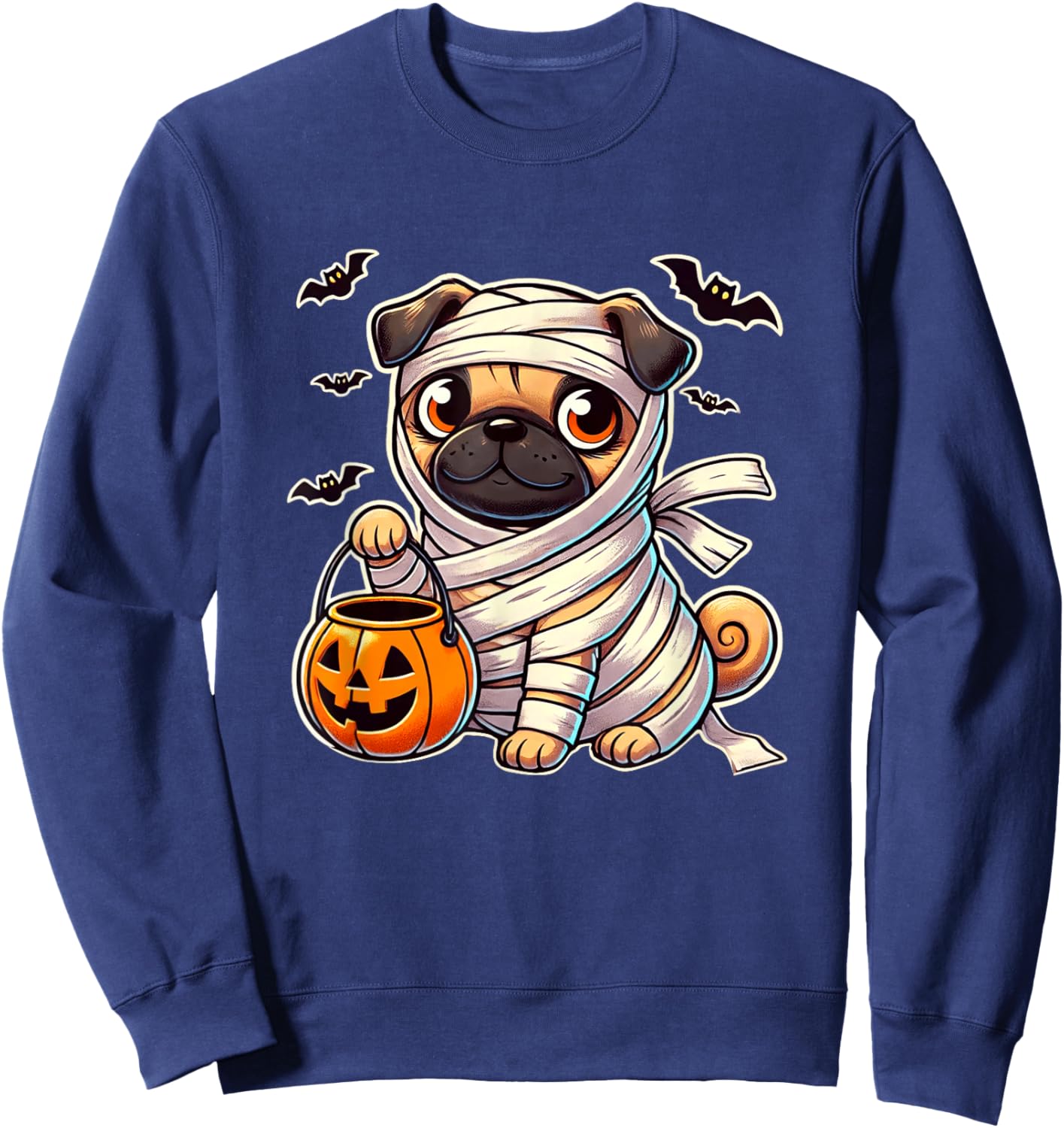 Pug Halloween Mummy Cute Pug Kids Sweatshirt - Sweatshirt | Navy