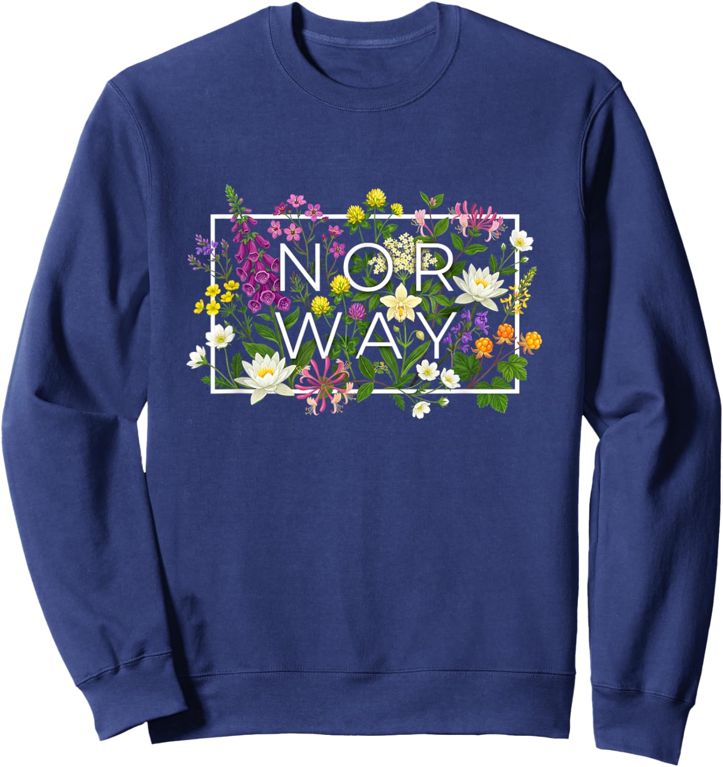 Flowers of Norway Norwegian Horizontal Word Art Souvenir Sweatshirt - Sweatshirt | Navy