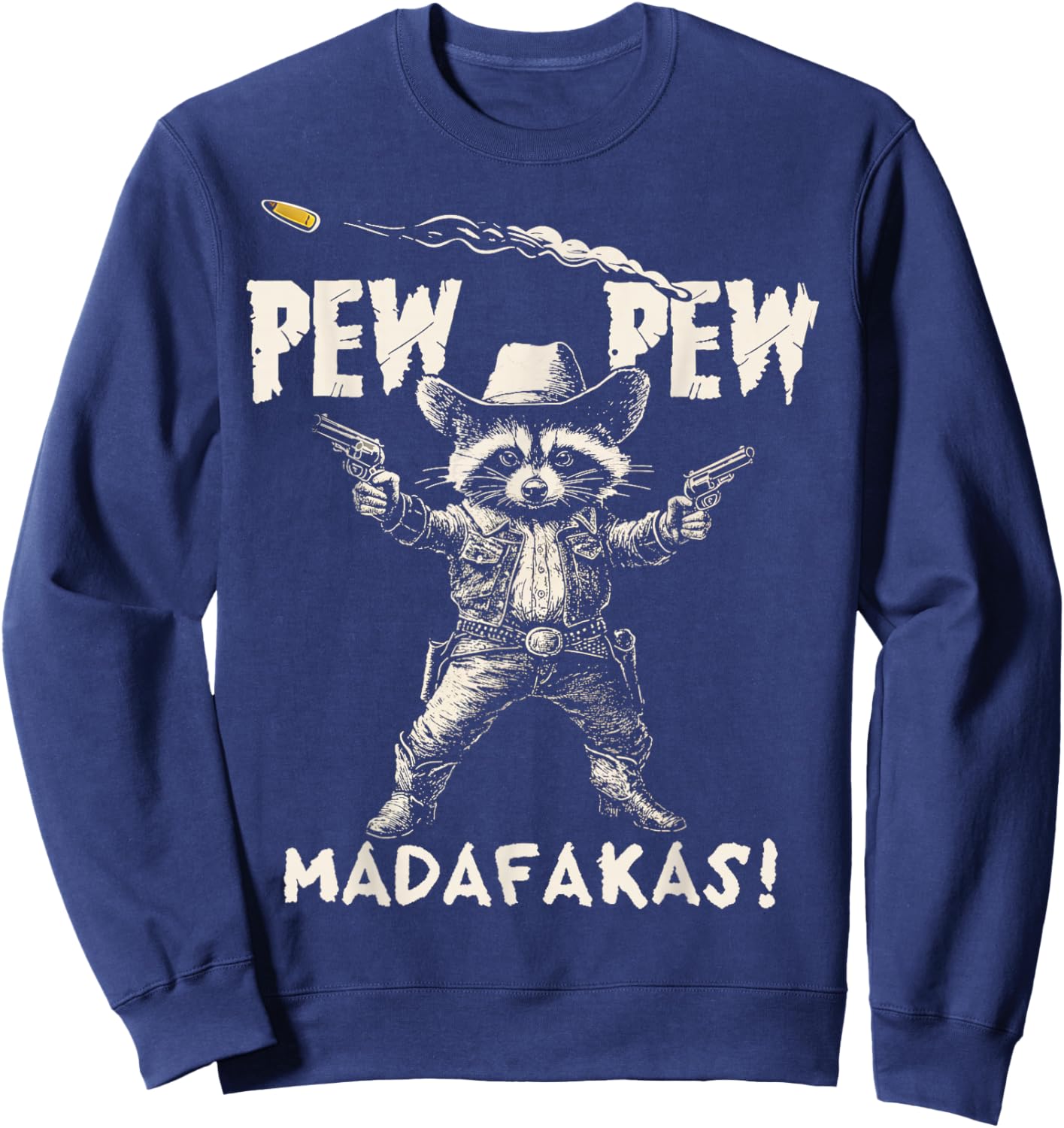 Pew Pew Madafakas Funny Raccoon Vintage 90s Graphic Style Sweatshirt - Sweatshirt | Navy