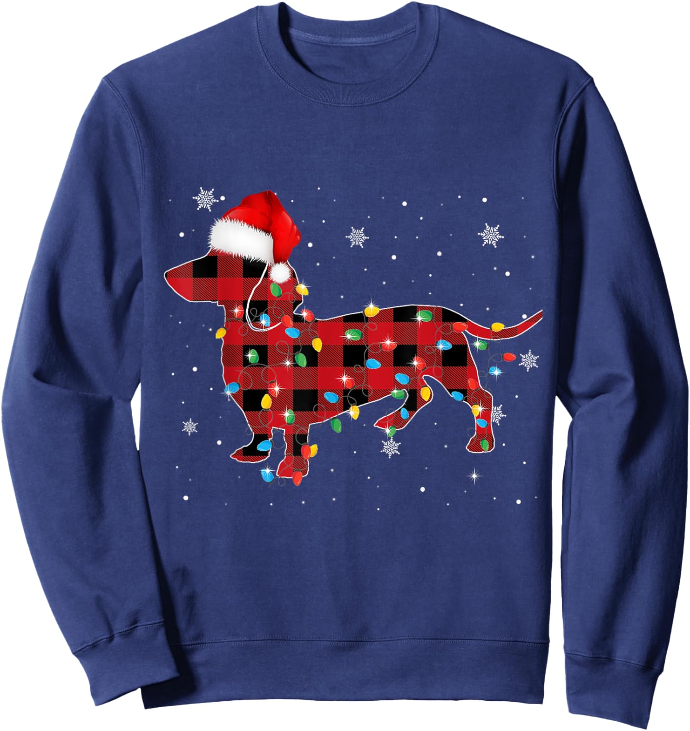 Red Plaid Santa Hat Dachshund Christmas Dog Lover Pajamas Sweatshirt - Sweatshirt | Navy