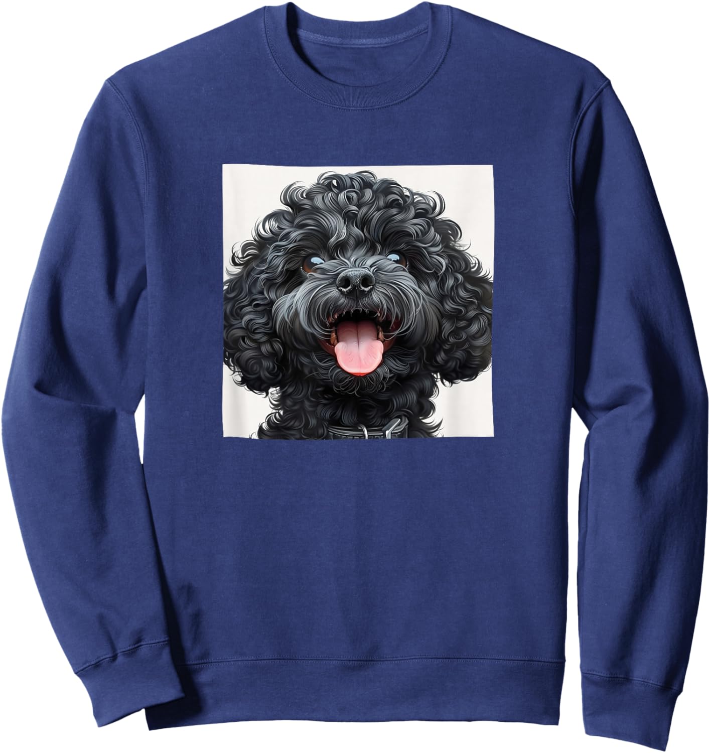 Black Poodle Puppy Laughing Graphic Sweatshirt - Sweatshirt | Navy