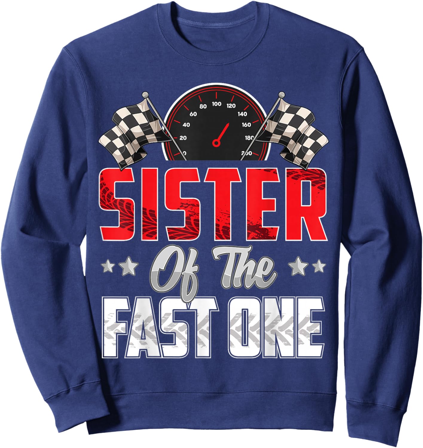 1 year old racing car fast one birthday 1st Family Sister Sweatshirt - Sweatshirt | Navy