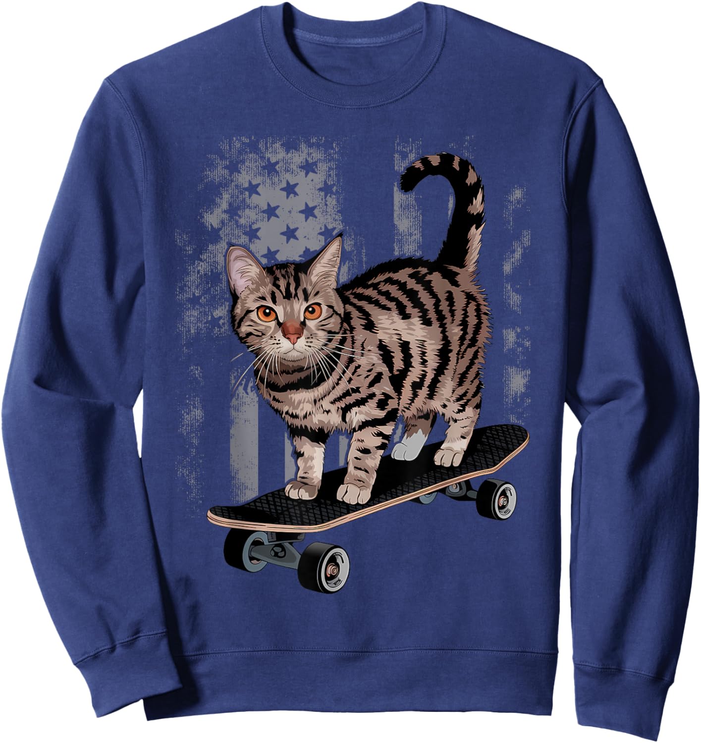 Cat on Skateboard Funny Gray Tabby Kitty Sweatshirt - Sweatshirt | Navy