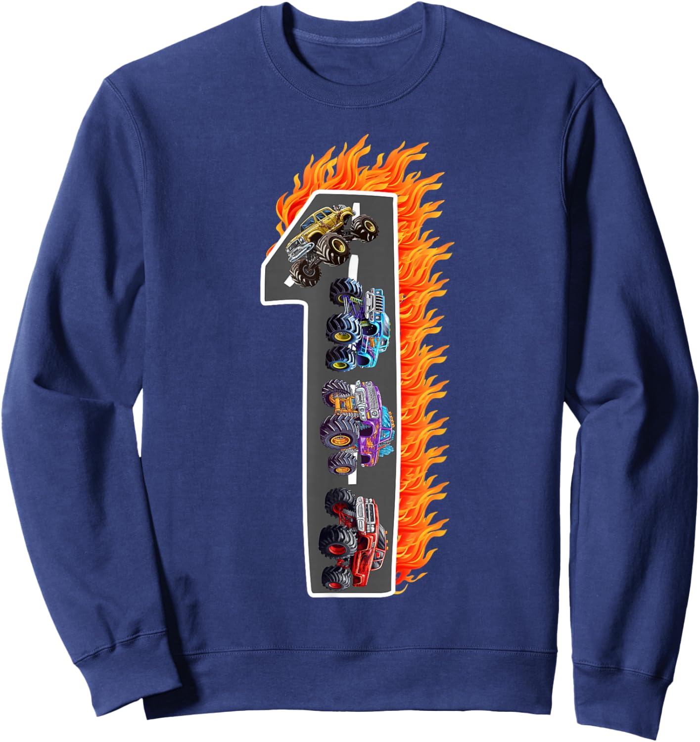 1 Year Old Kids Boys Girls Monster Truck 1st Birthday Kid Sweatshirt - Sweatshirt | Navy
