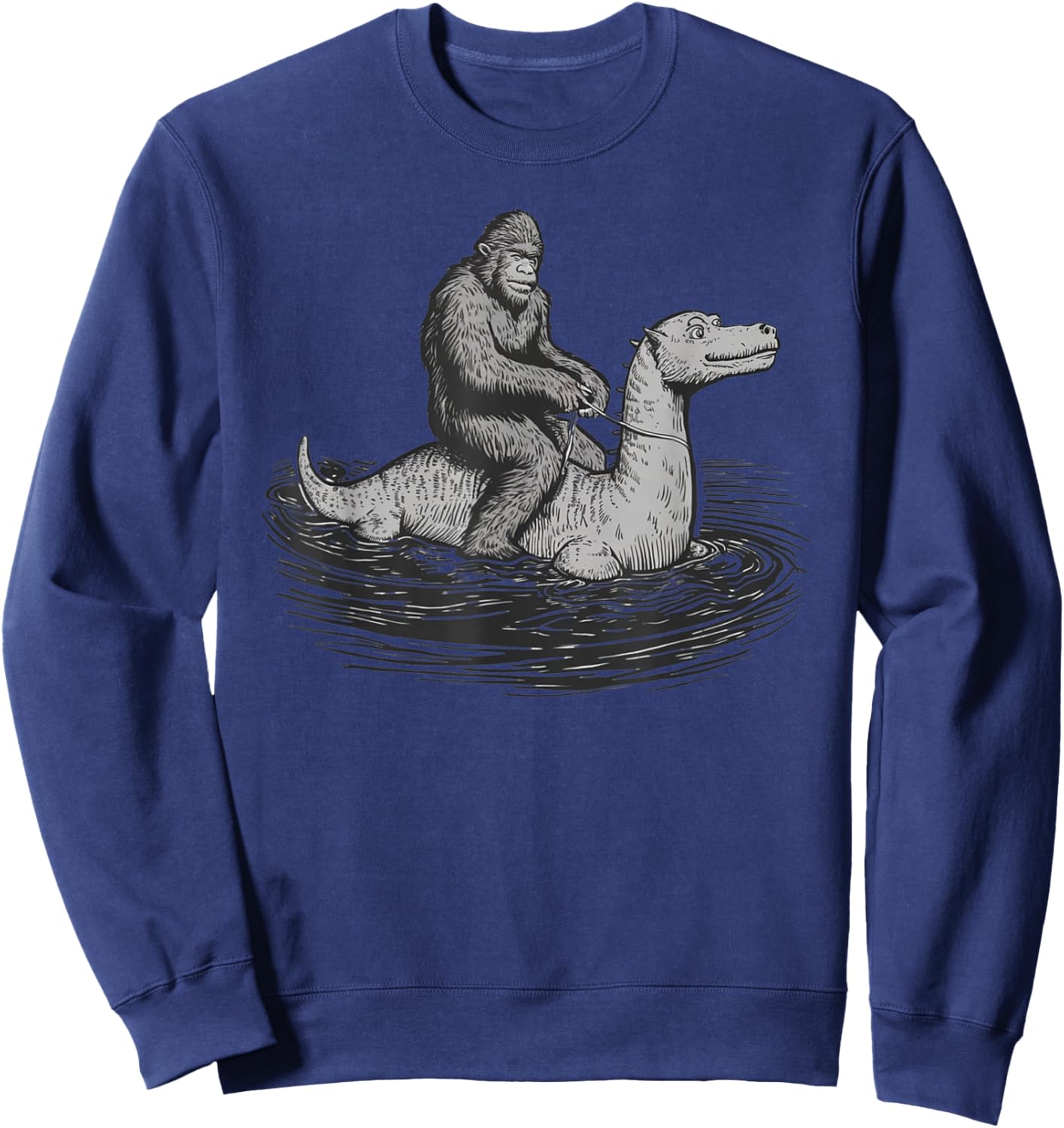 Bigfoot Sasquatch Riding The Loch Ness Monster Funny BigFoot Sweatshirt - Sweatshirt | Navy