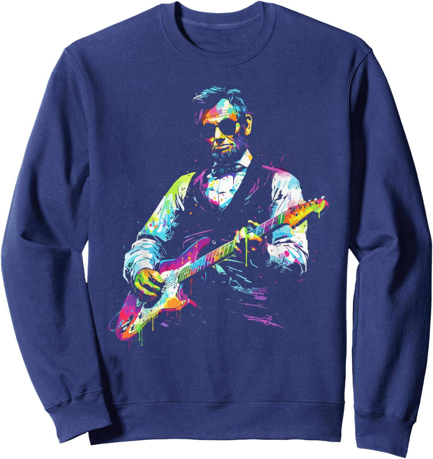 Rave President Abe Lincoln Playing Guitar Graphic EDM Art Sweatshirt - Sweatshirt | Navy