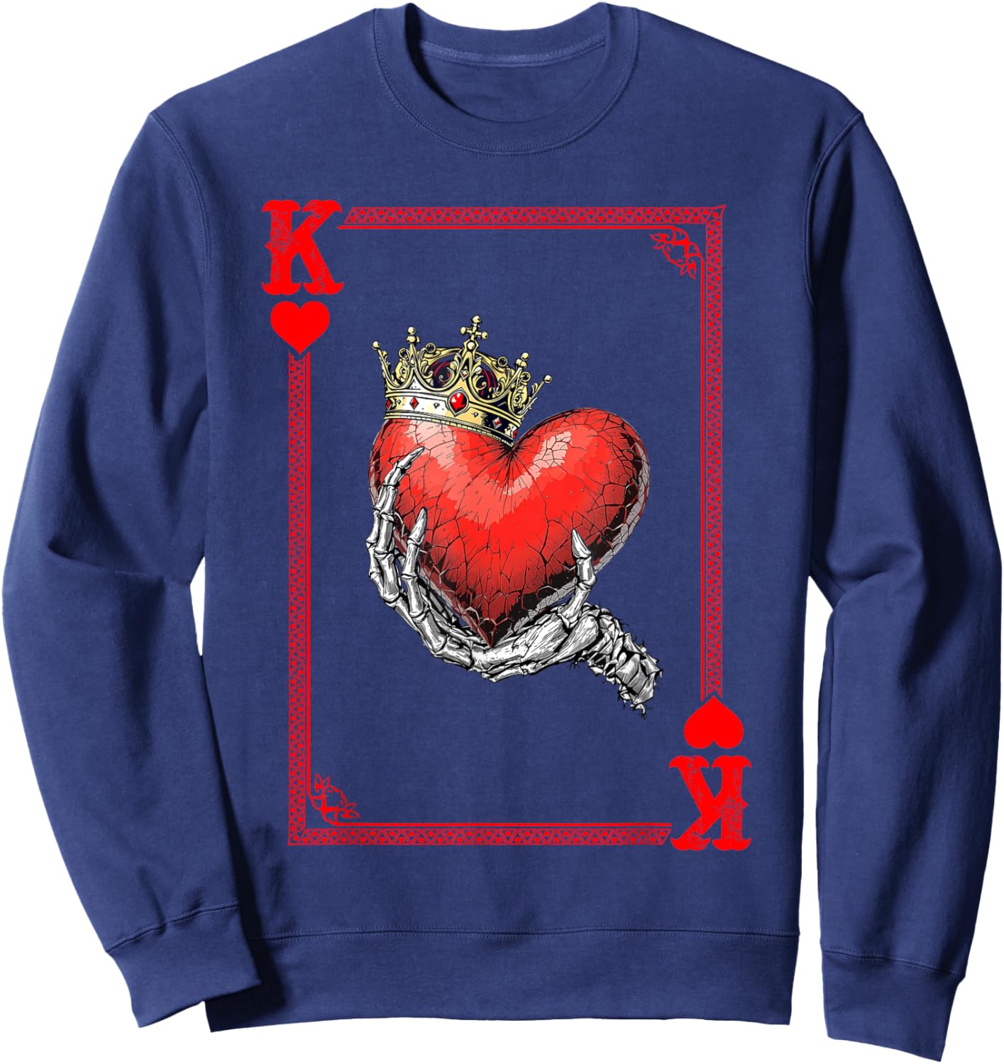 King Queen Of Hearts Playing Card Couple Matching Valentine Sweatshirt - Sweatshirt | Navy