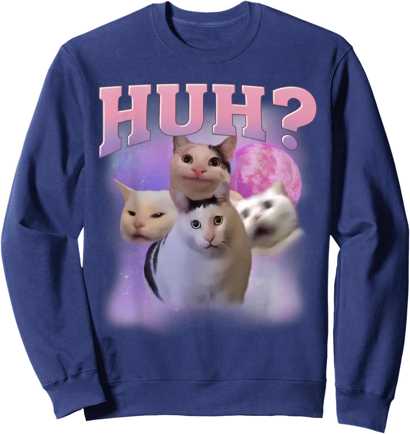 Funny Meme Huh Cat Shirt Cat Lovers Humor Women Sweatshirt - Sweatshirt | Navy