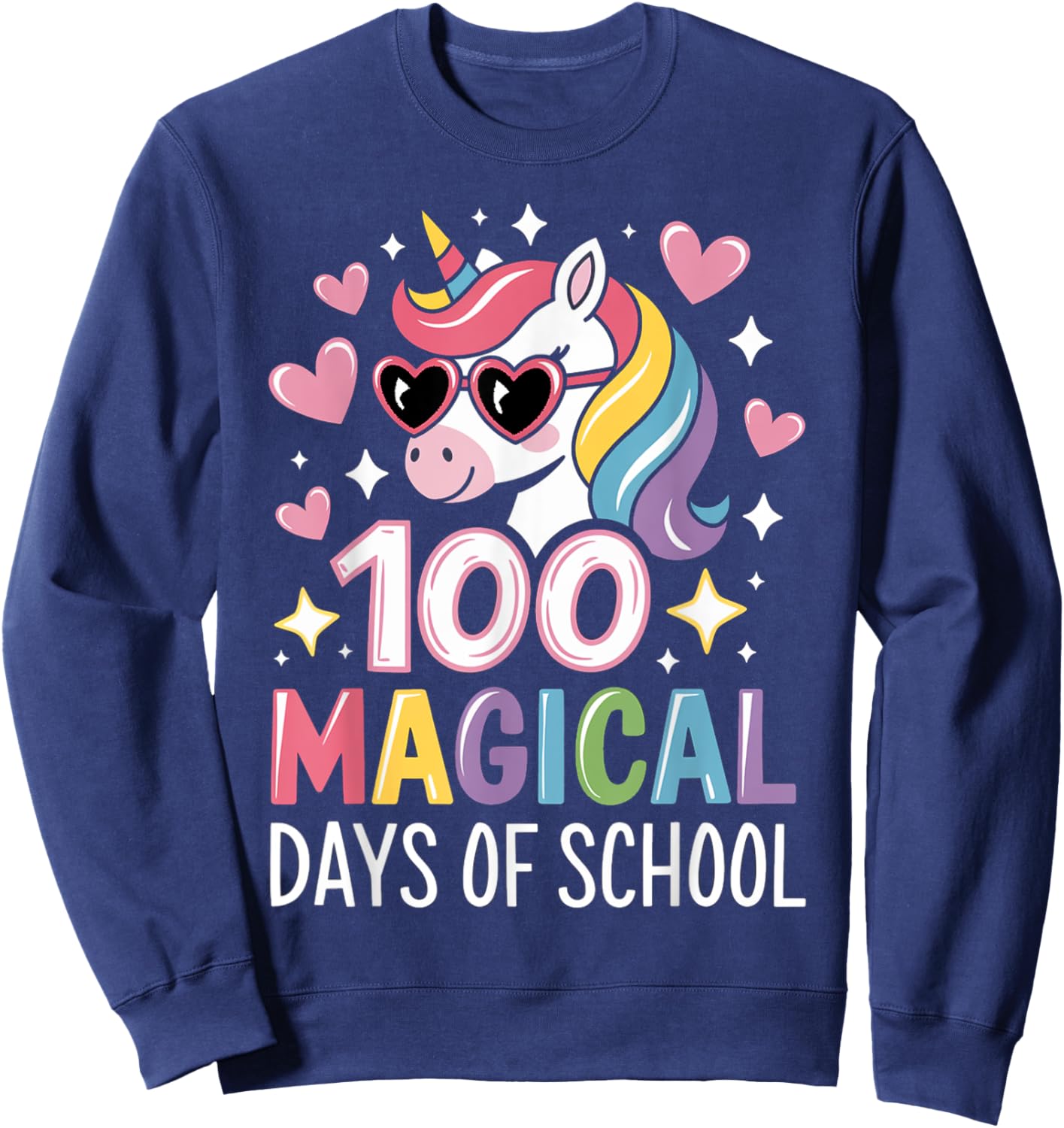 100 Magical Days of School Unicorn 100th Day Of School Girls Sweatshirt - Sweatshirt | Navy
