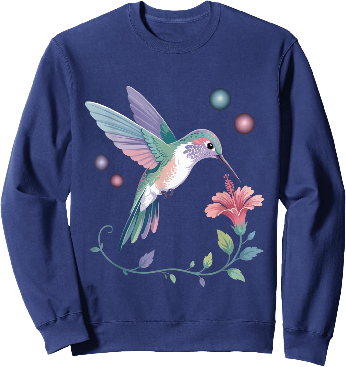 Colorful Cute Hummingbird Flower Nature Art Bird Lovers Sweatshirt - Sweatshirt | Navy