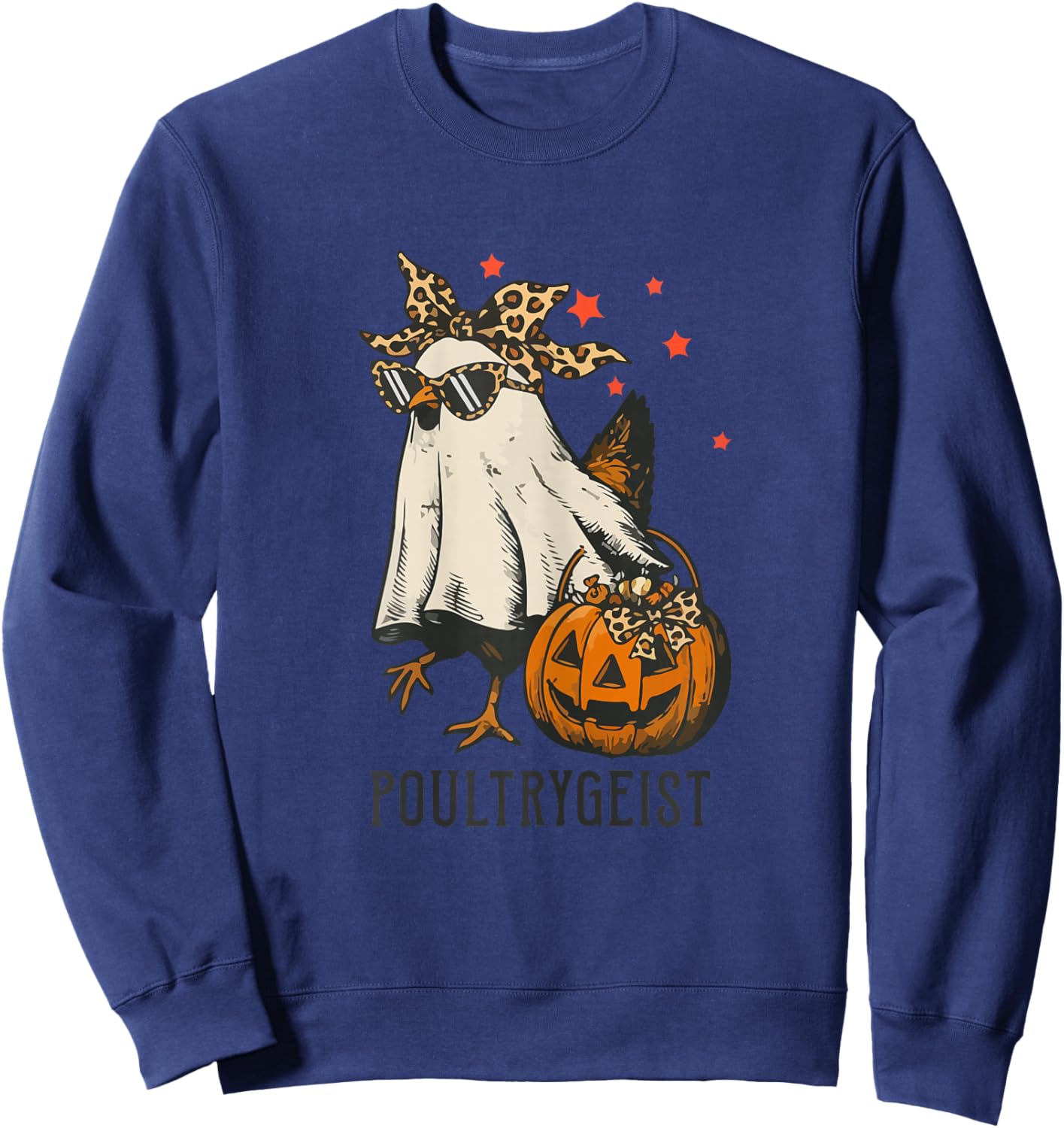 Poultrygeist Chicken Ghost Leopard Coquette Bow Halloween Sweatshirt - Sweatshirt | Navy