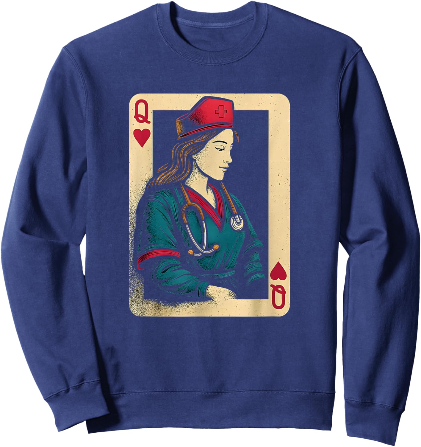 Queen of Heart Nurse Doctor Playing Card Sweatshirt - Sweatshirt | Navy