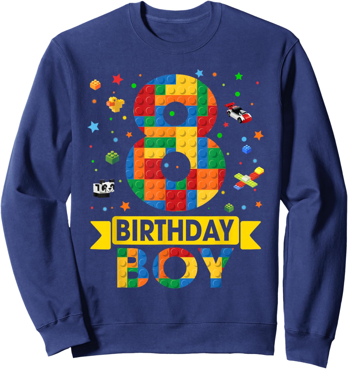 Kids Funny 8 Year Old Building Blocks 8th Birthday Boy Sweatshirt - Sweatshirt | Navy