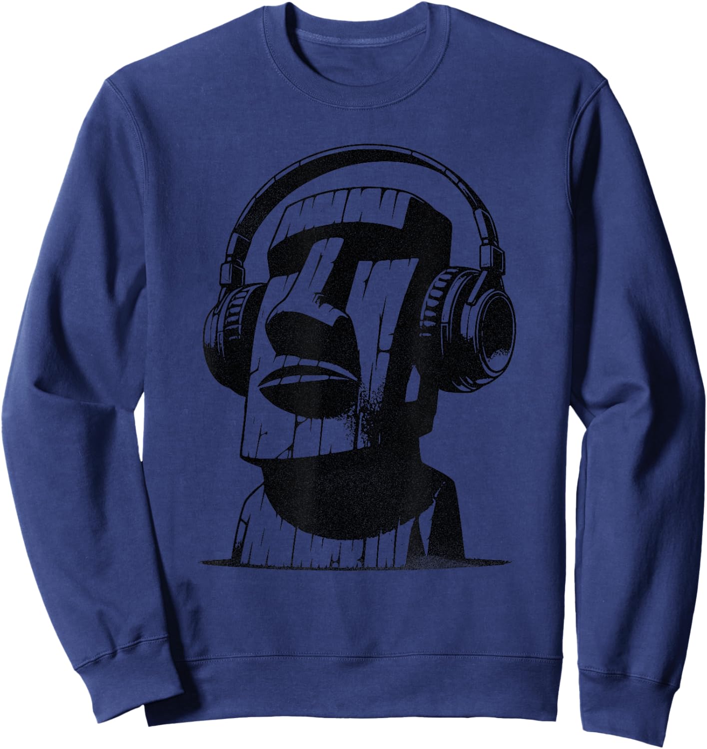 Easter Island Moai with Headphones Sweatshirt - Sweatshirt | Navy