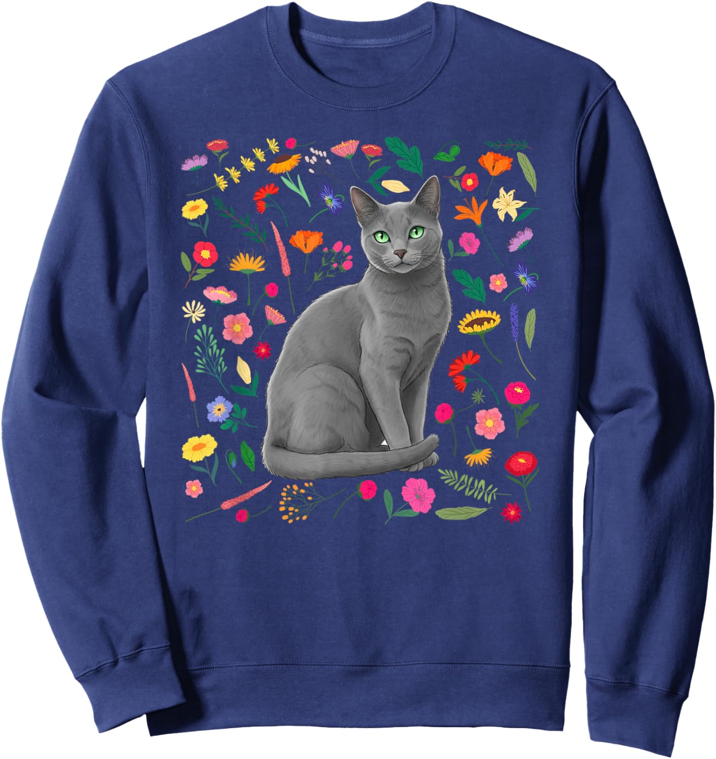Russian Blue Cat Owner Flowers Russian Blue Cat Lover Sweatshirt - Sweatshirt | Navy