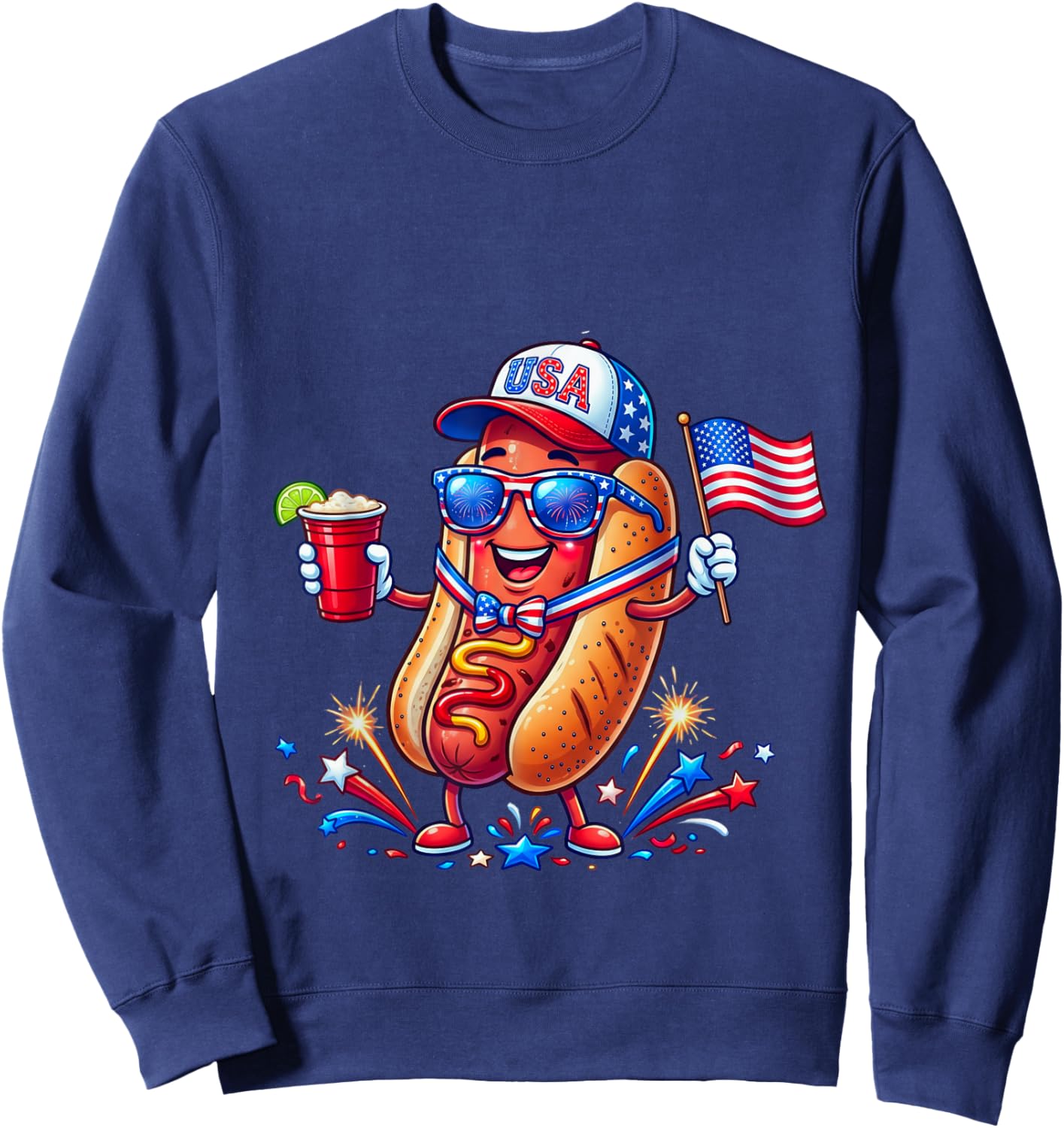 4th of July Funny Hotdog Not Until My Wiener USA Flag Sweatshirt - Sweatshirt | Navy