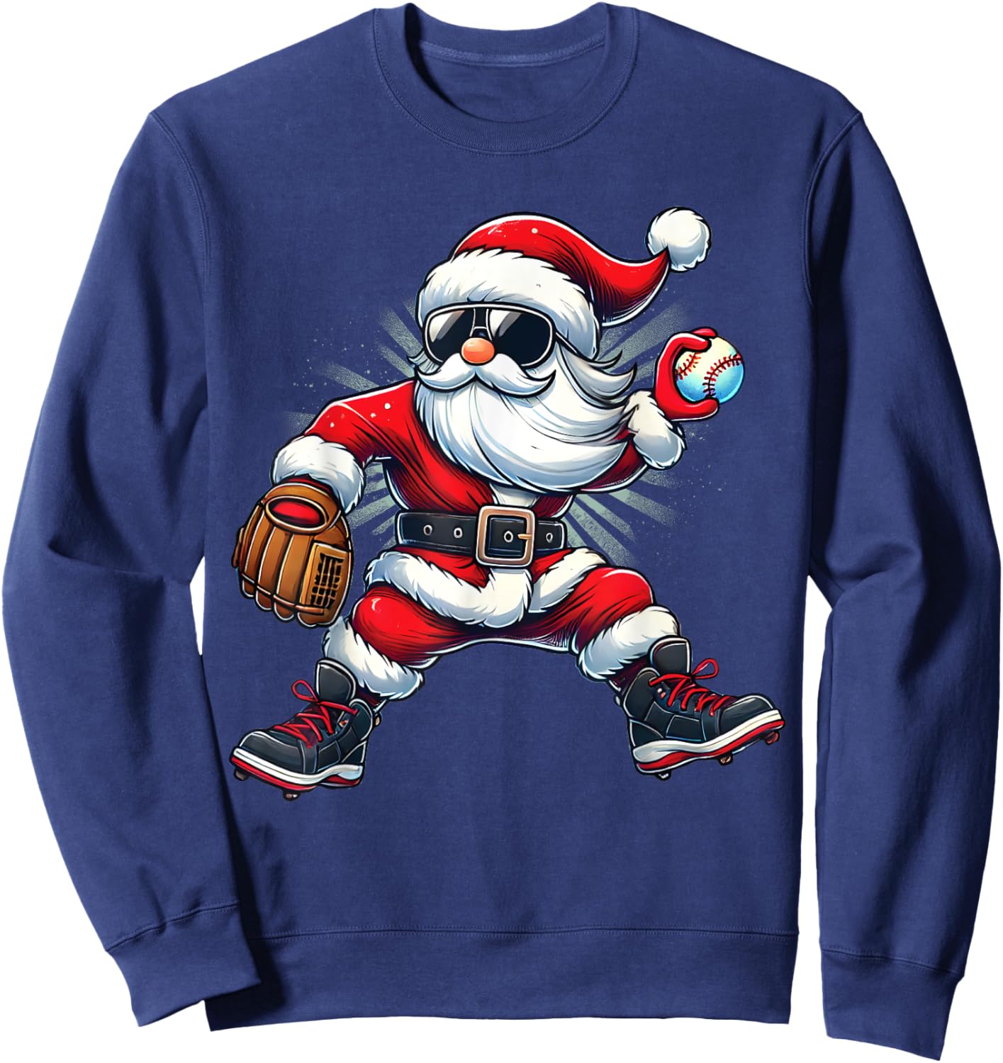 Santa Playing Baseball as Pitcher Boys Kids Teens Christmas Sweatshirt - Sweatshirt | Navy