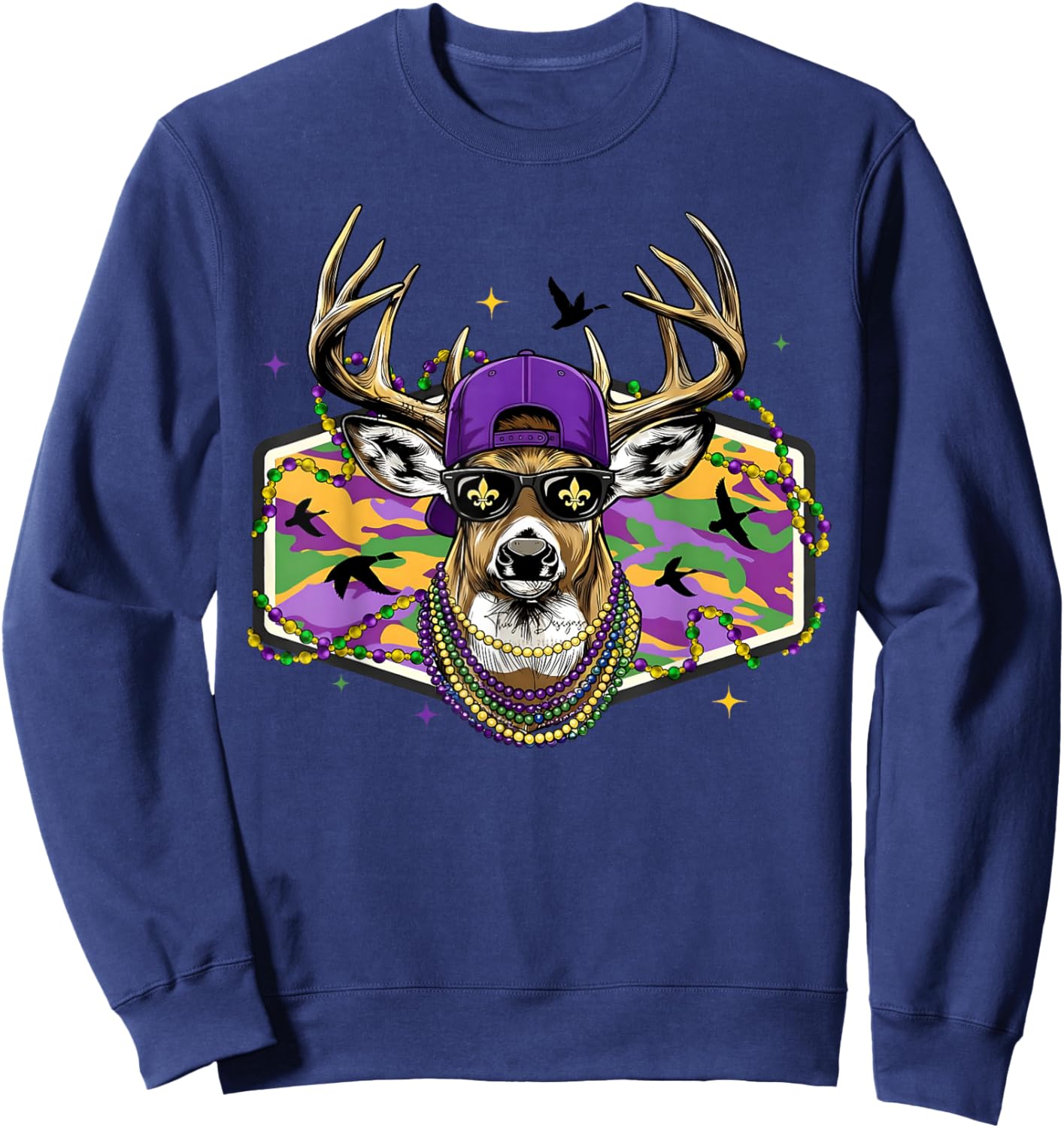 Funny Vintage Mardi Gras Deer Lover Hunting Men Women Sweatshirt - Sweatshirt | Navy