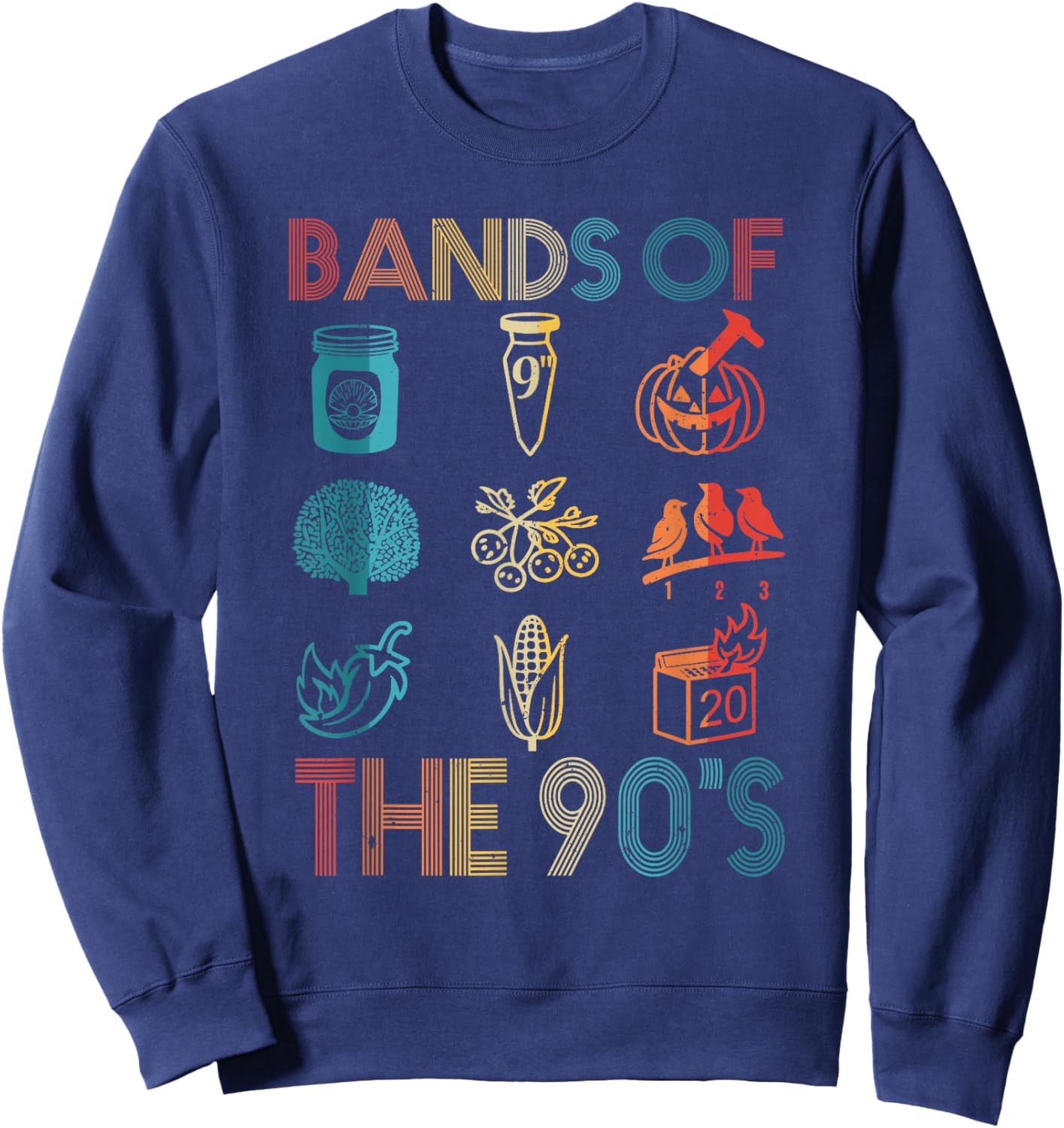 Retro Popular Music Bands of The 90s Rock Band Lover Sweatshirt - Sweatshirt | Navy