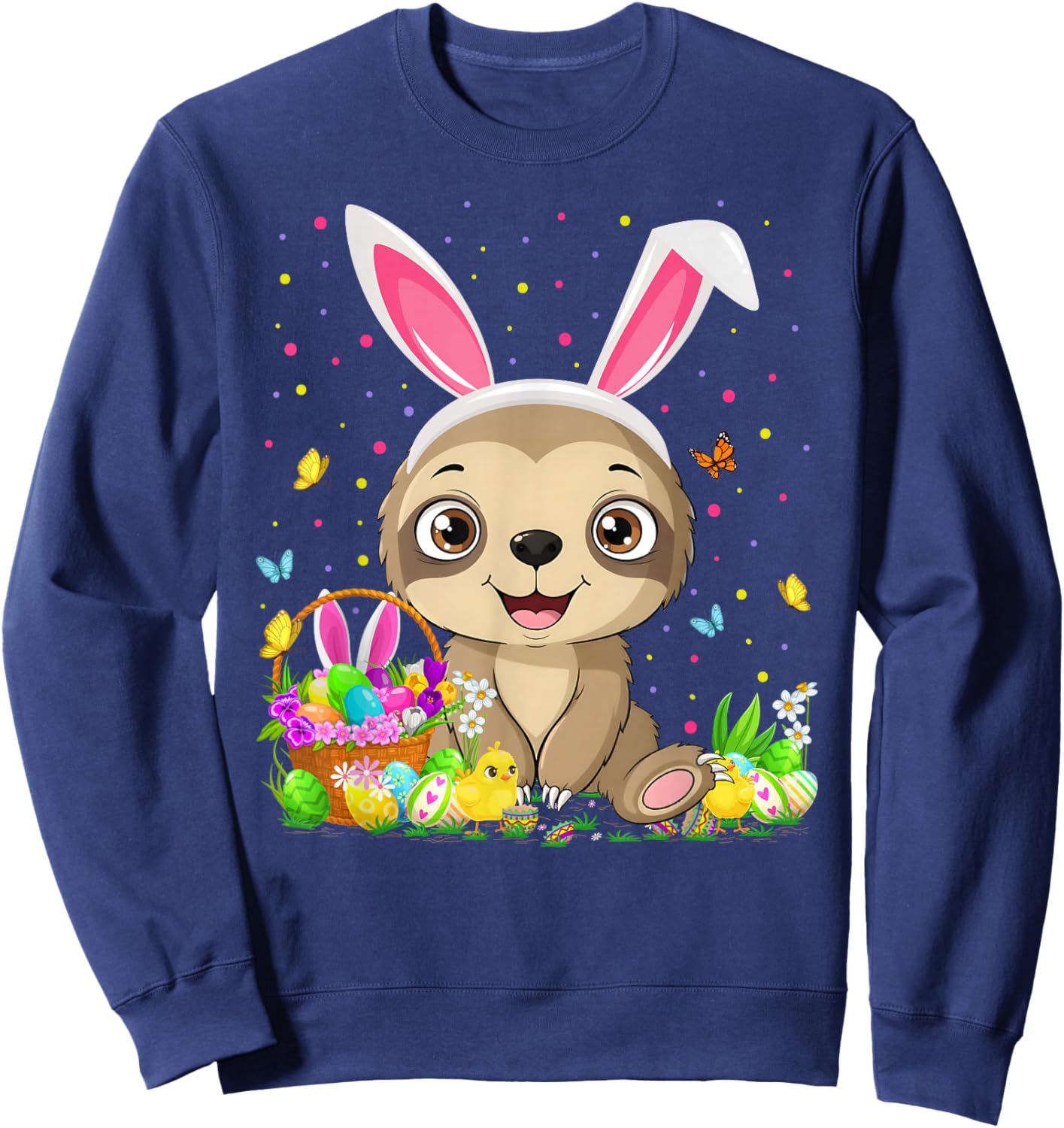 Cute Sloth Easter Egg Hunt Bunny Ear Sloth Happy Easter Sweatshirt - Sweatshirt | Navy