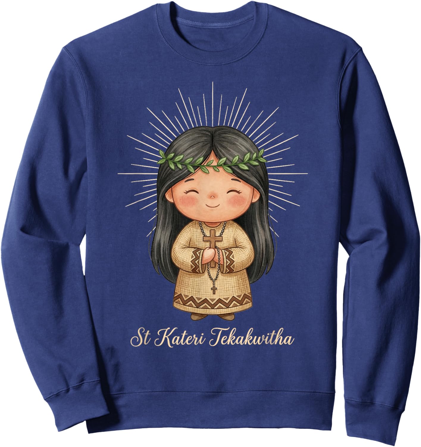 St Kateri Tekakwitha Prayer with Rosary for Kids Sweatshirt - Sweatshirt | Navy